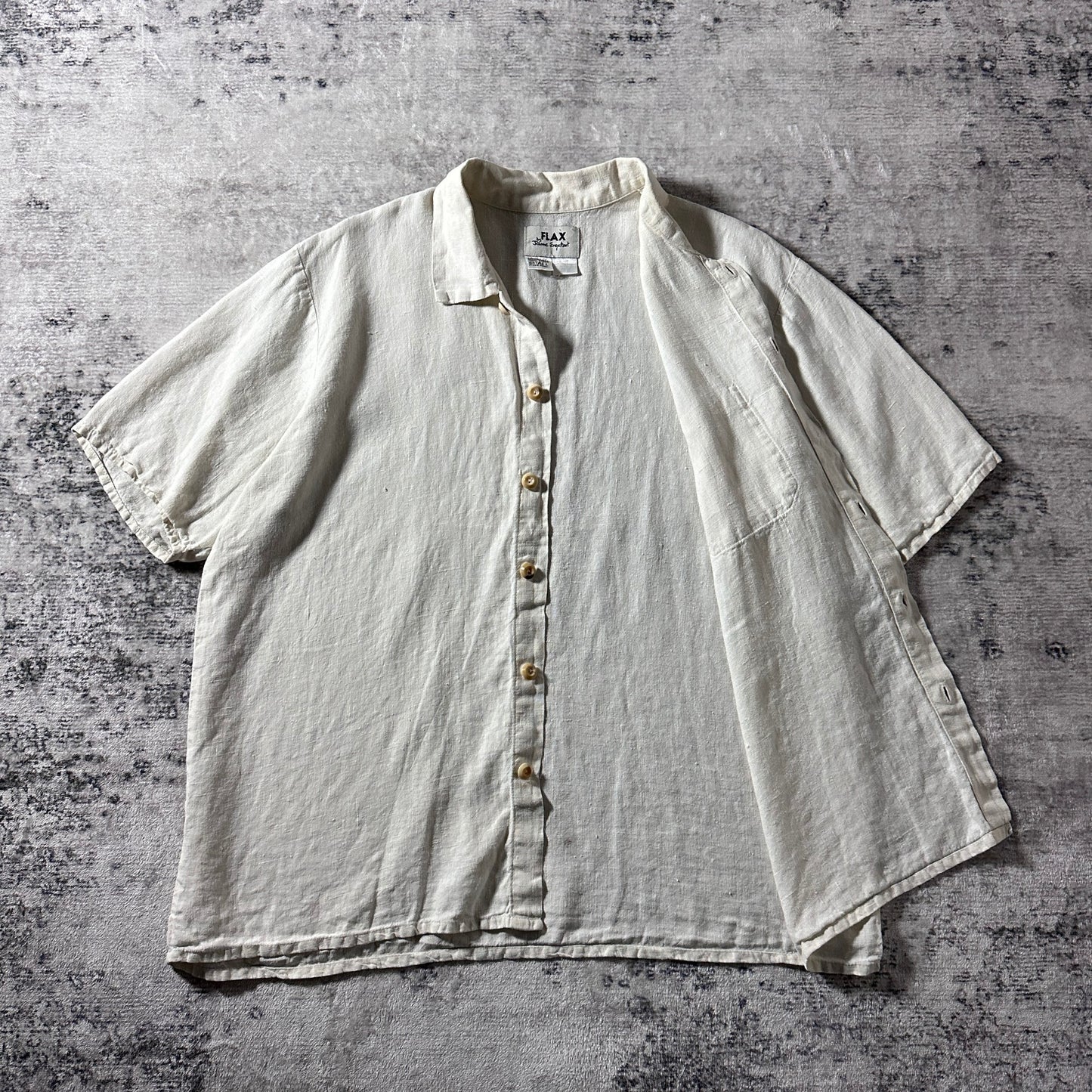 FLAX  Linen Open Collar Shirt / Natural / Size Small