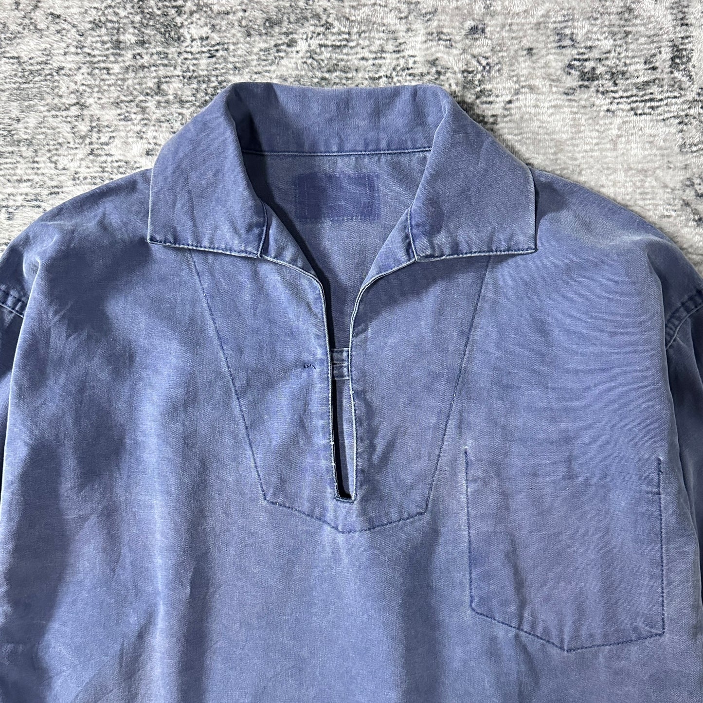 Fisherman's smock Pullover Skipper Smock Shirt / Faded Blue / 100% Cotton