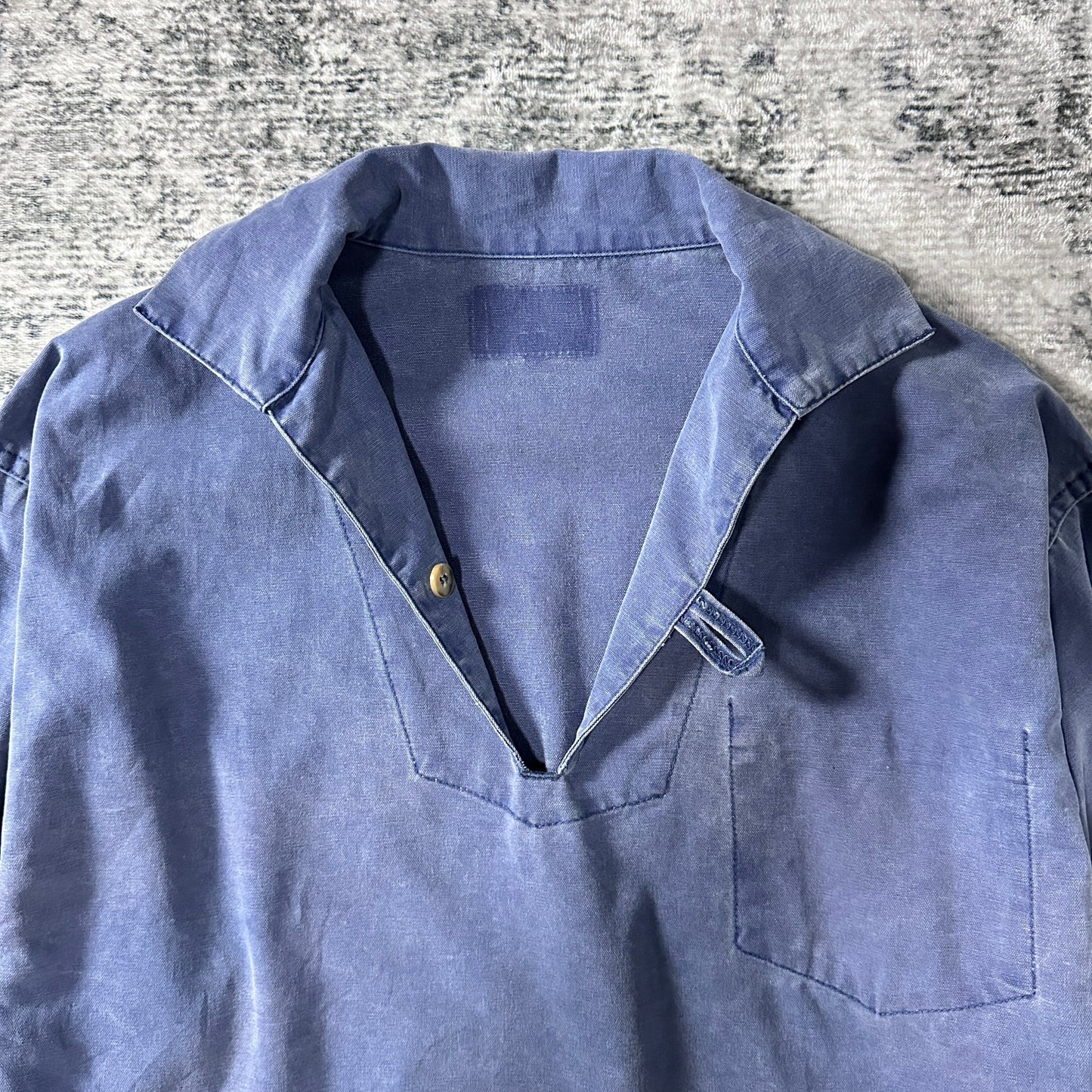 Fisherman's smock Pullover Skipper Smock Shirt / Faded Blue / 100% Cotton