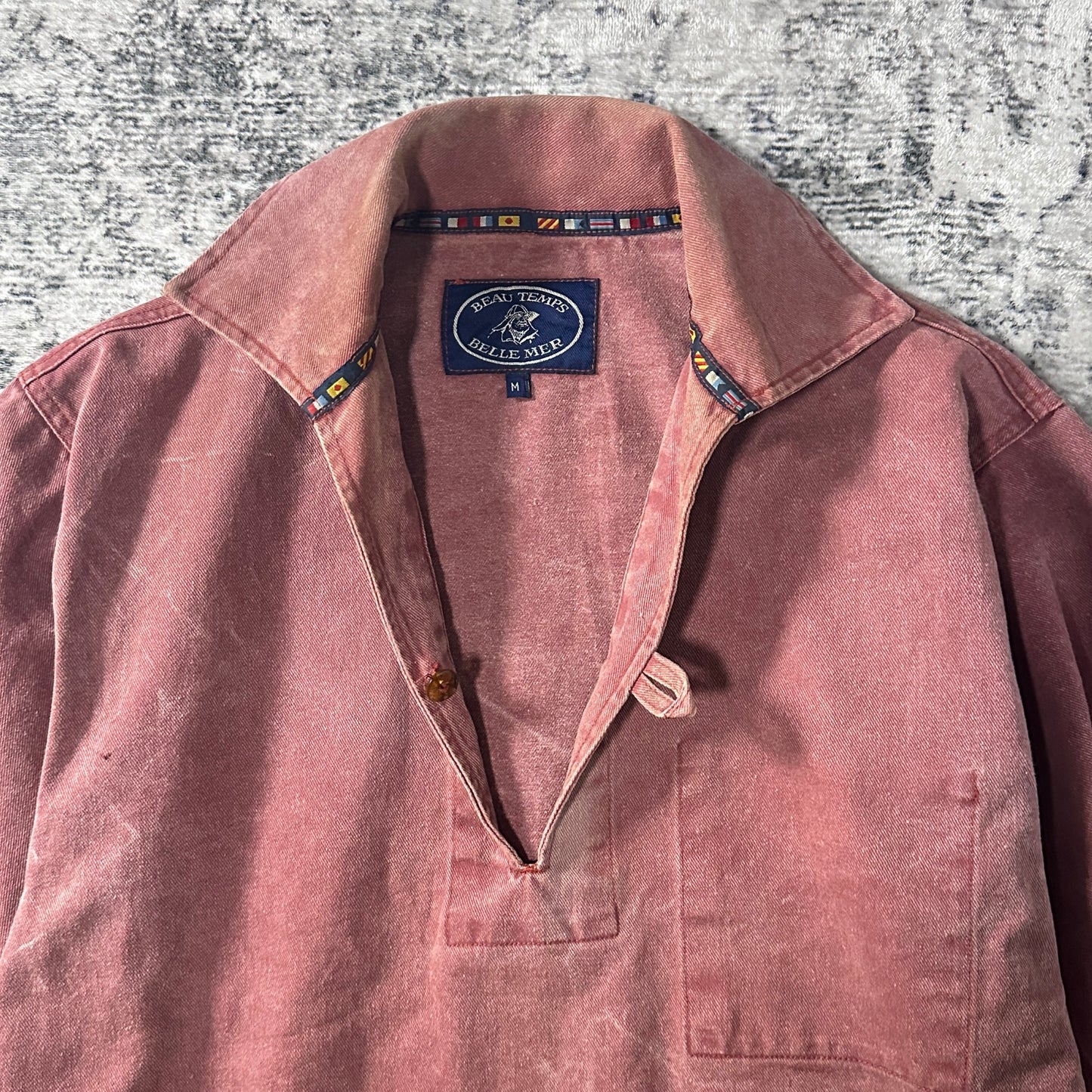 Fisherman's smock Pullover Shirt / Size M / Faded Dusty Rose
