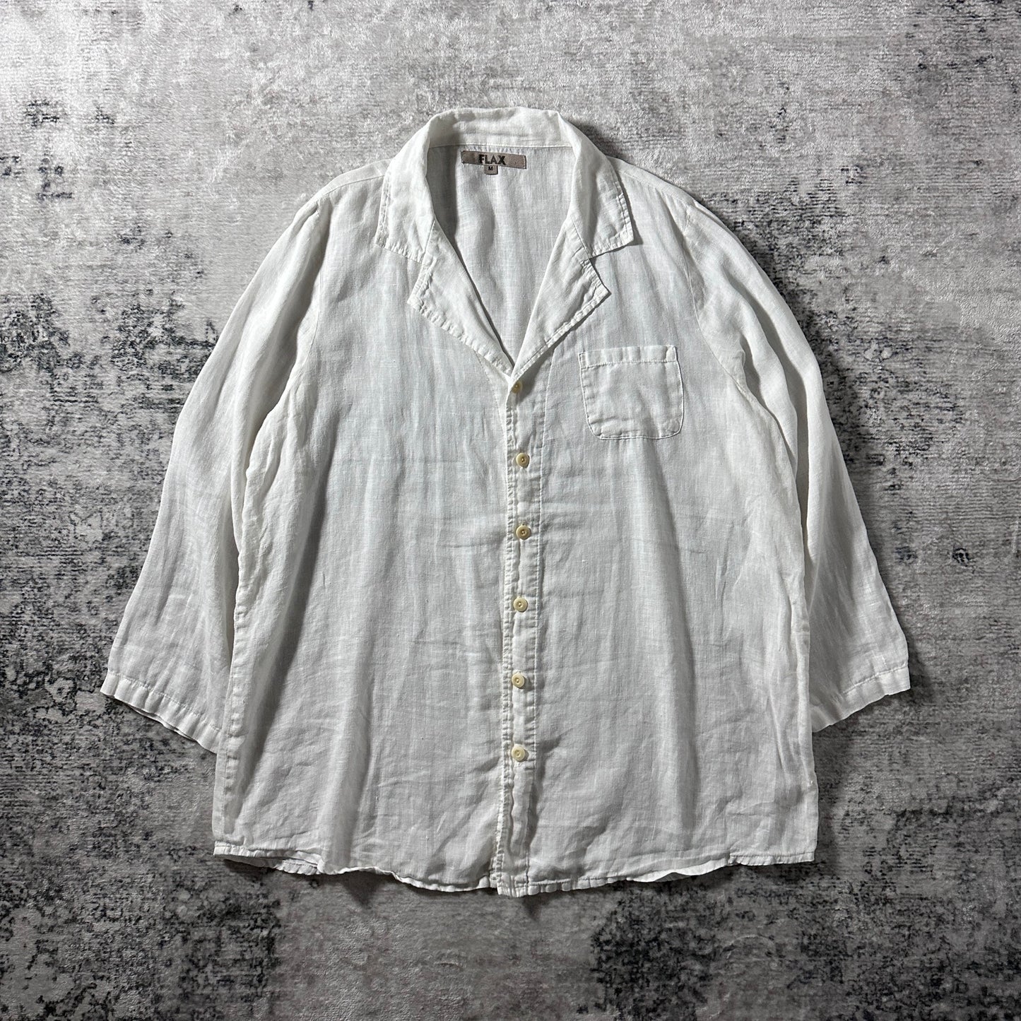 FLAX 100% Linen White Open Collar Shirt – M