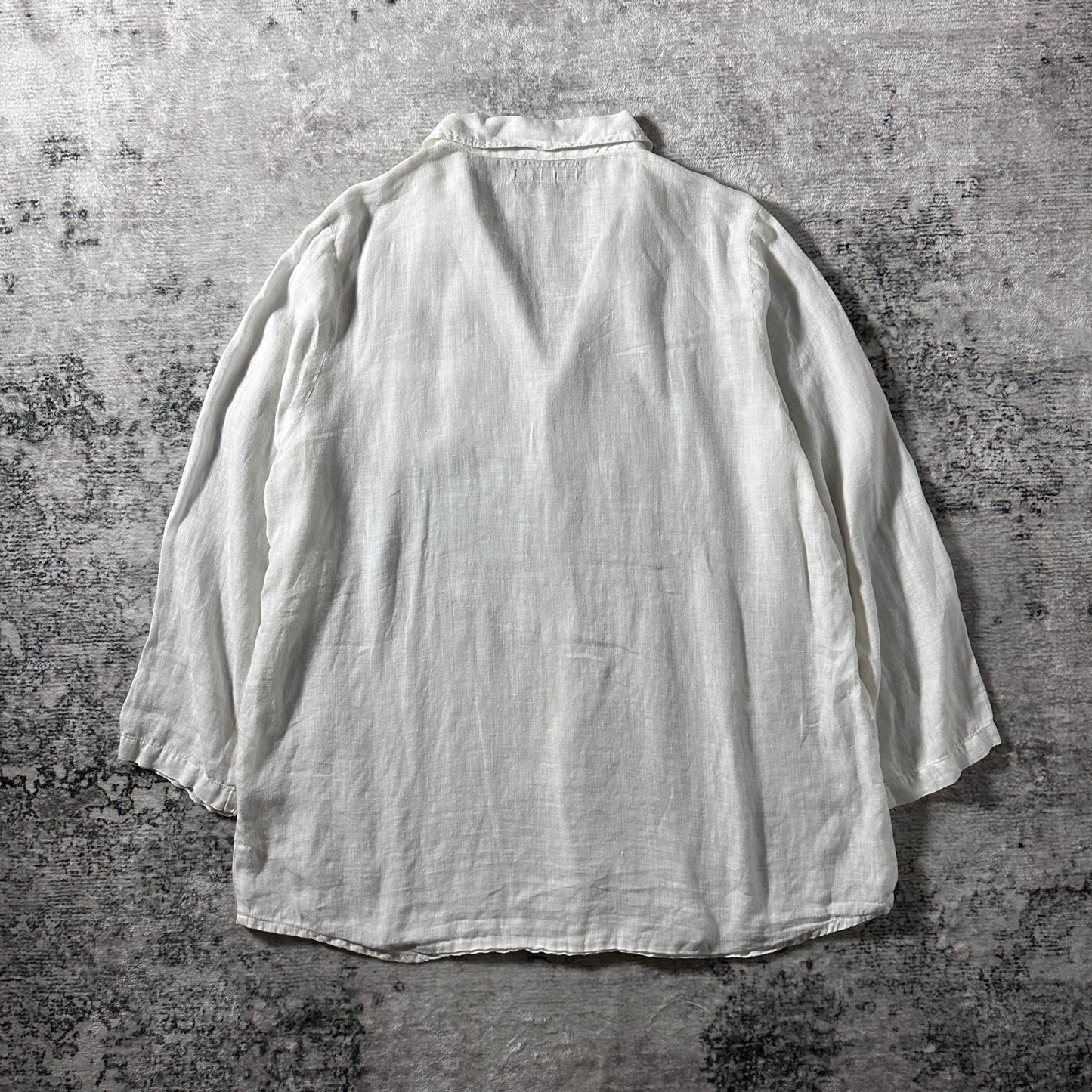 FLAX 100% Linen White Open Collar Shirt – M