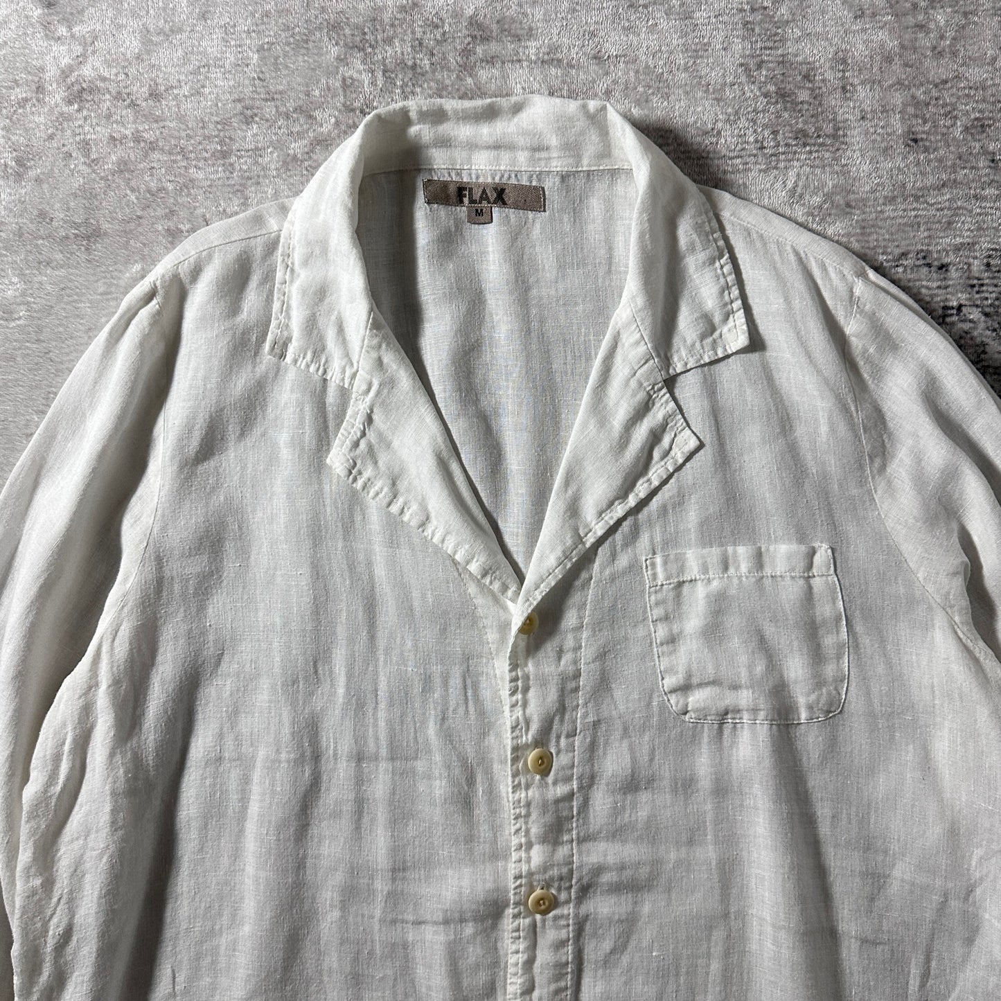 FLAX 100% Linen White Open Collar Shirt – M