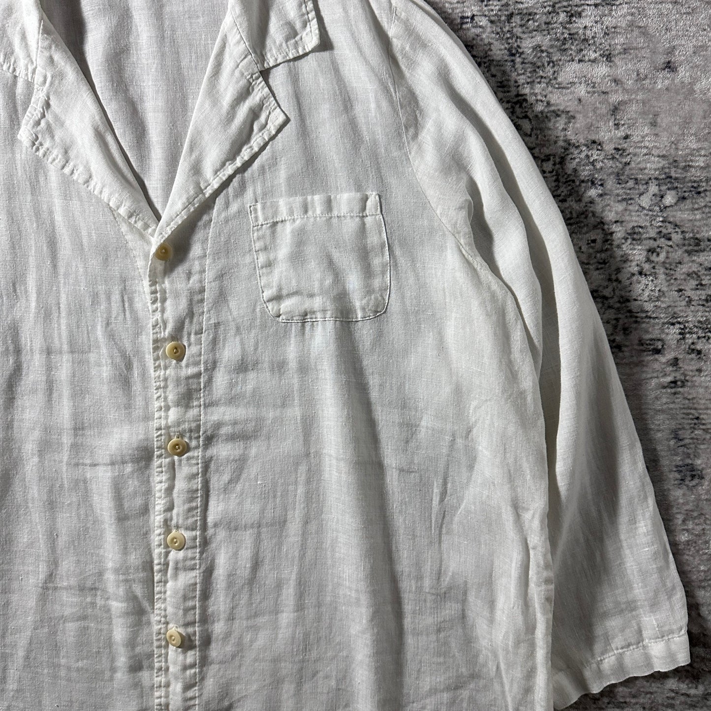 FLAX 100% Linen White Open Collar Shirt – M