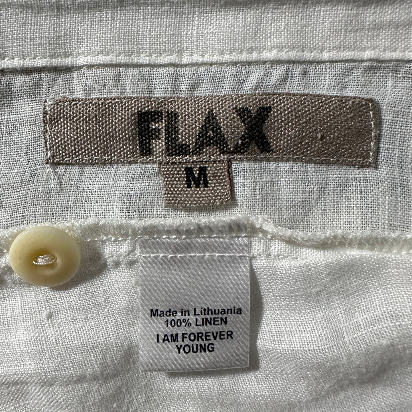 FLAX 100% Linen White Open Collar Shirt – M