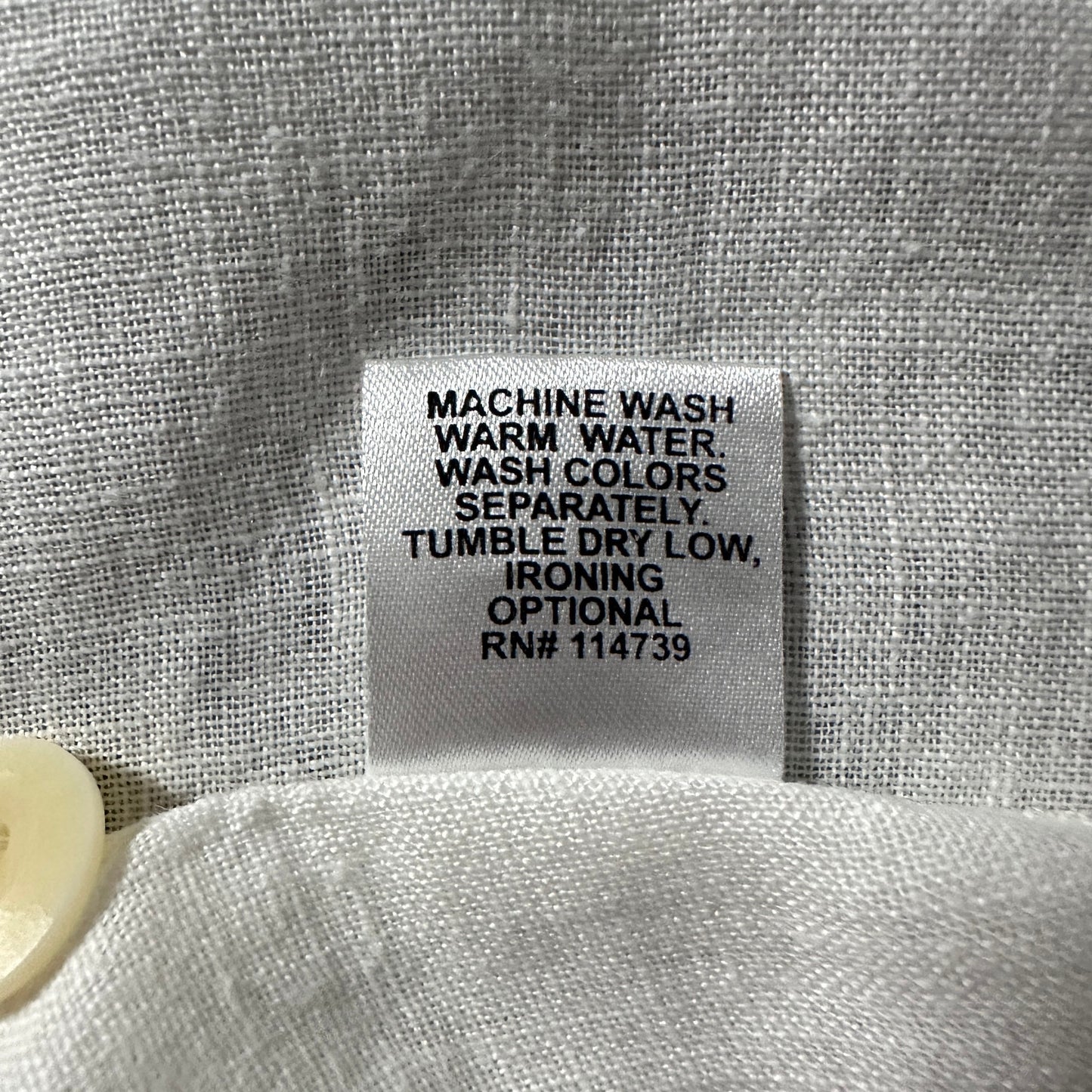 FLAX 100% Linen White Open Collar Shirt – M