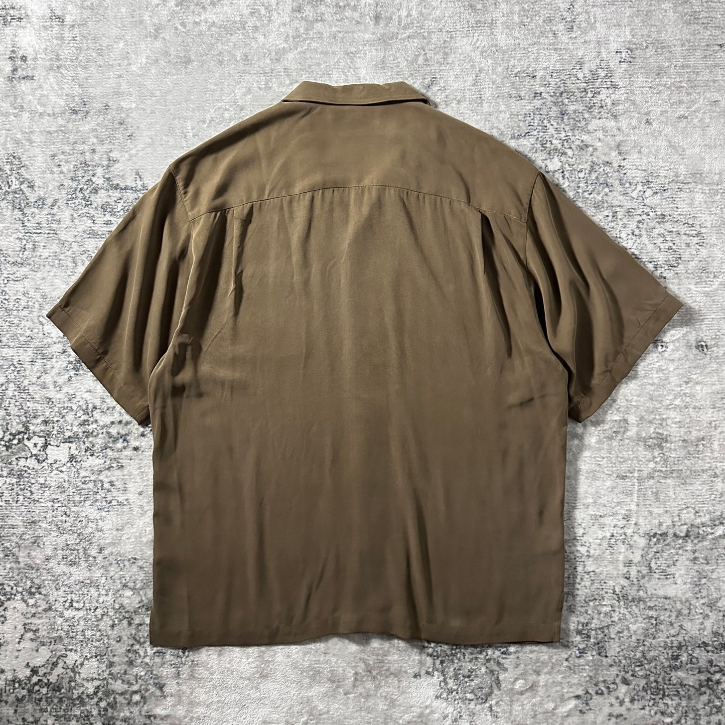 Tommy Bahama 100% Silk Olive Brown Short Sleeve Open Collar Shirt – XL