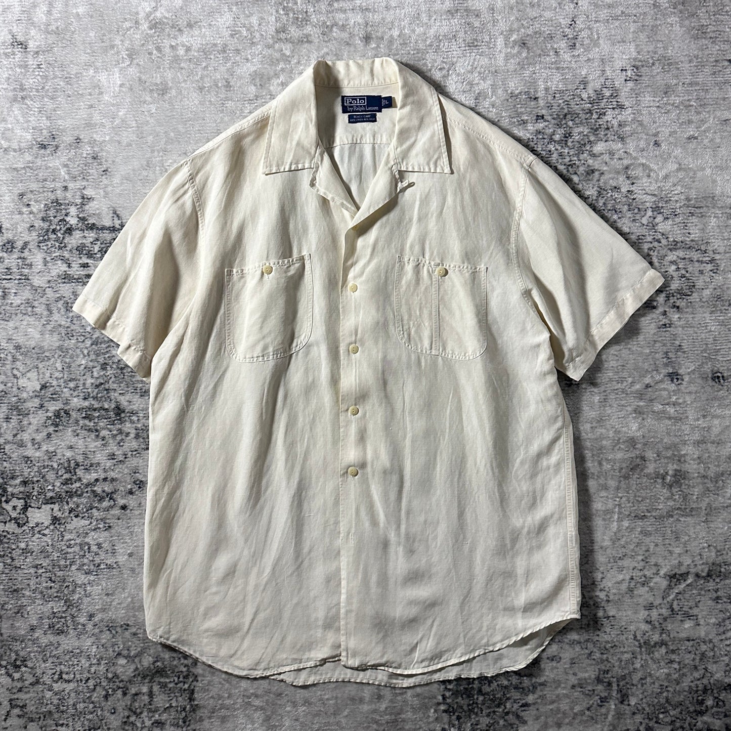 Polo by Ralph Lauren Beach Camp Linen Silk Ivory Short Sleeve Shirt – L