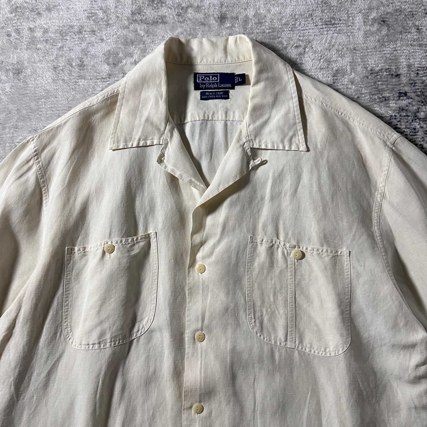 Polo by Ralph Lauren Beach Camp Linen Silk Ivory Short Sleeve Shirt – L