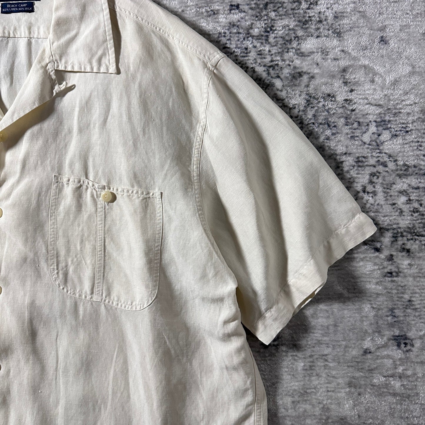 Polo by Ralph Lauren Beach Camp Linen Silk Ivory Short Sleeve Shirt – L