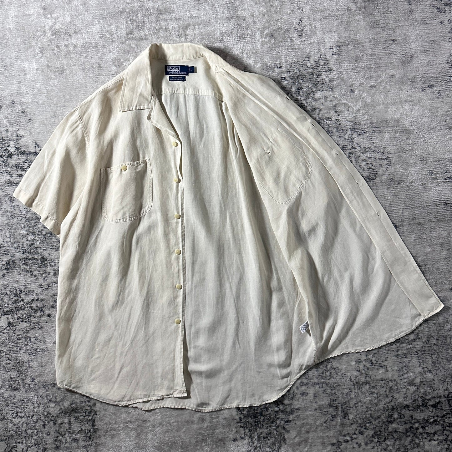 Polo by Ralph Lauren Beach Camp Linen Silk Ivory Short Sleeve Shirt – L