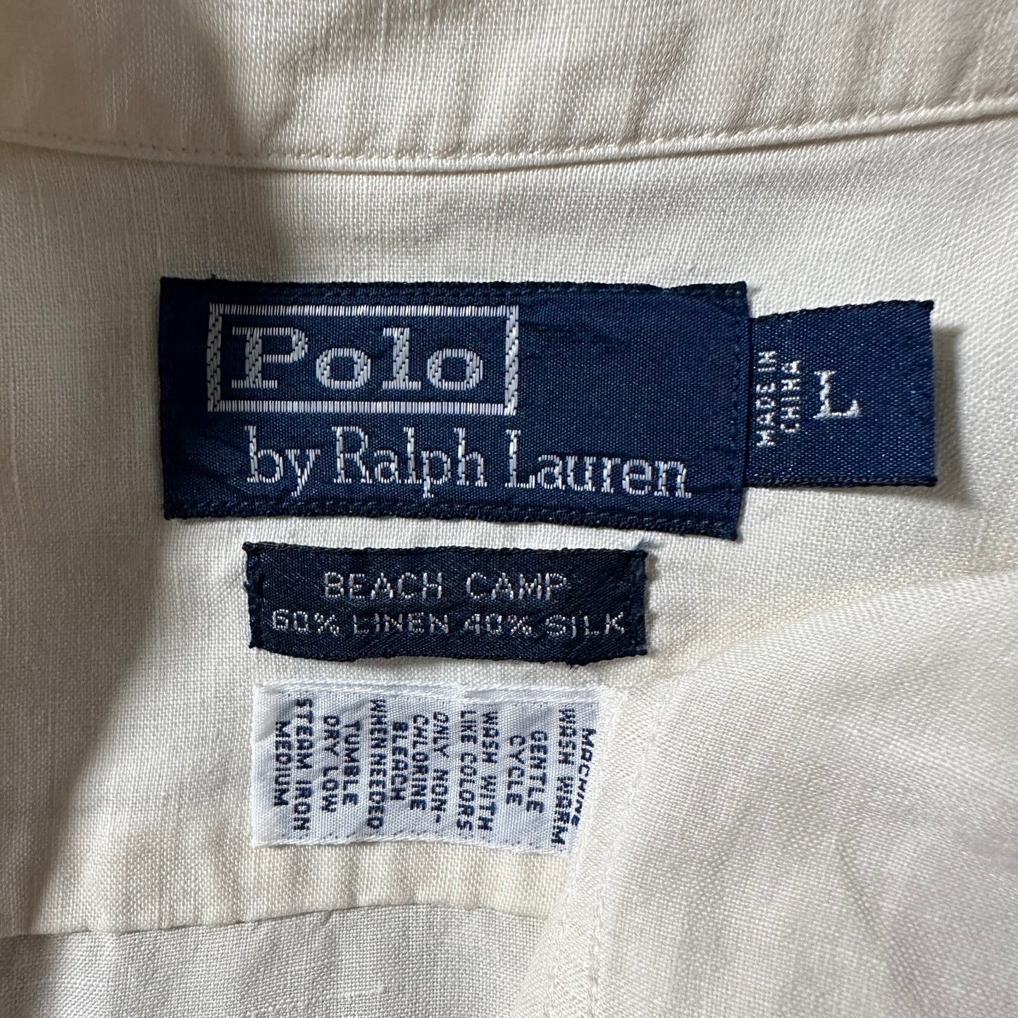 Polo by Ralph Lauren Beach Camp Linen Silk Ivory Short Sleeve Shirt – L