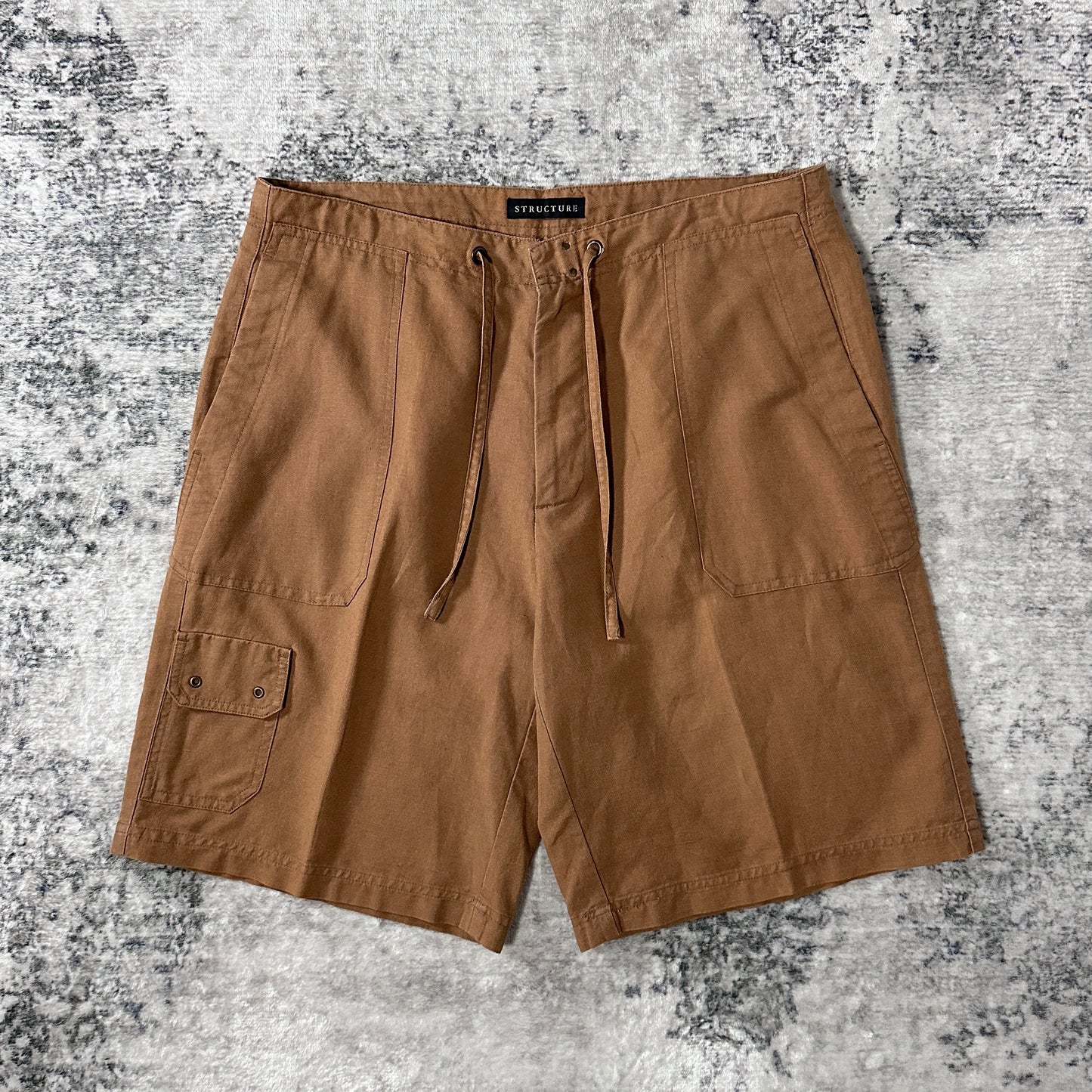 Brown Linen Cotton Cargo Shorts W34