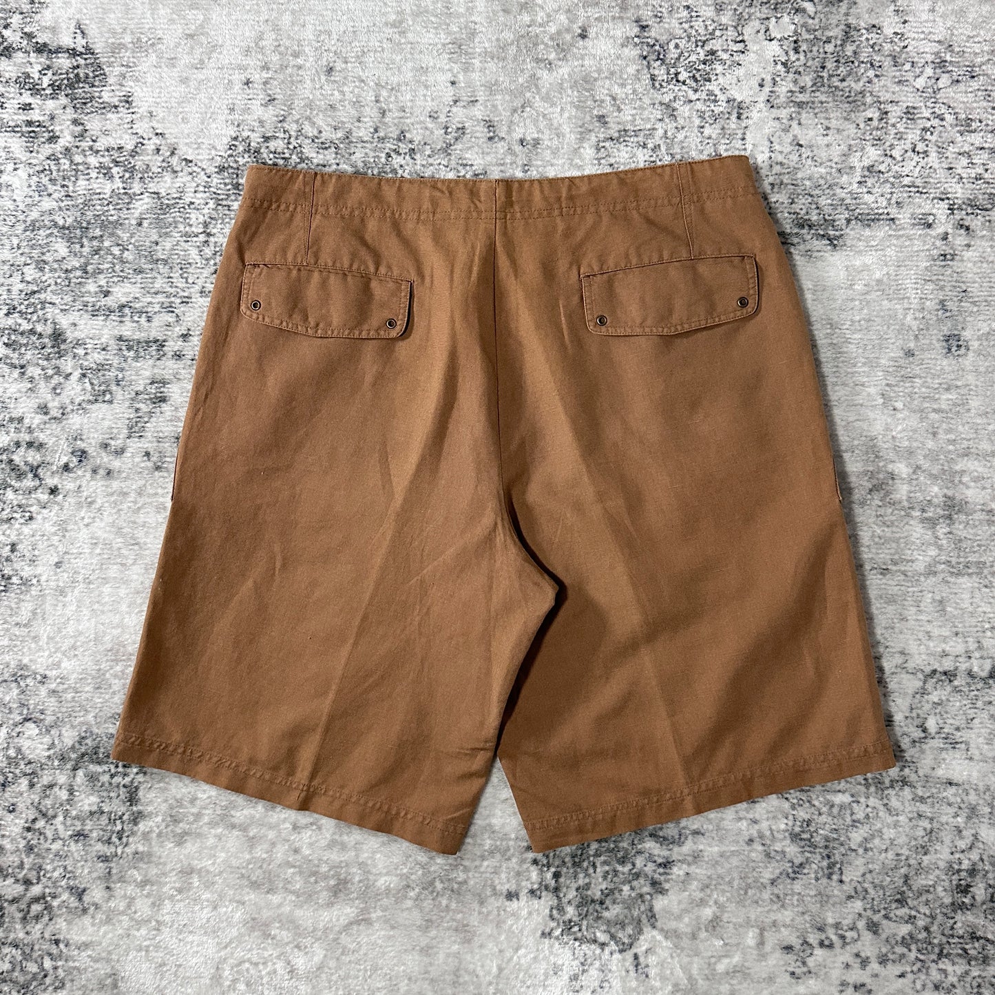 Brown Linen Cotton Cargo Shorts W34