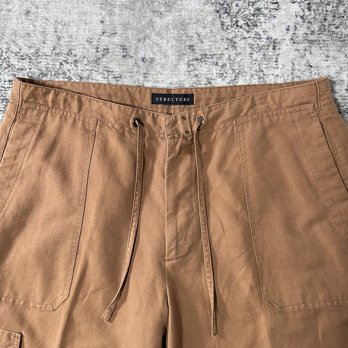 Brown Linen Cotton Cargo Shorts W34