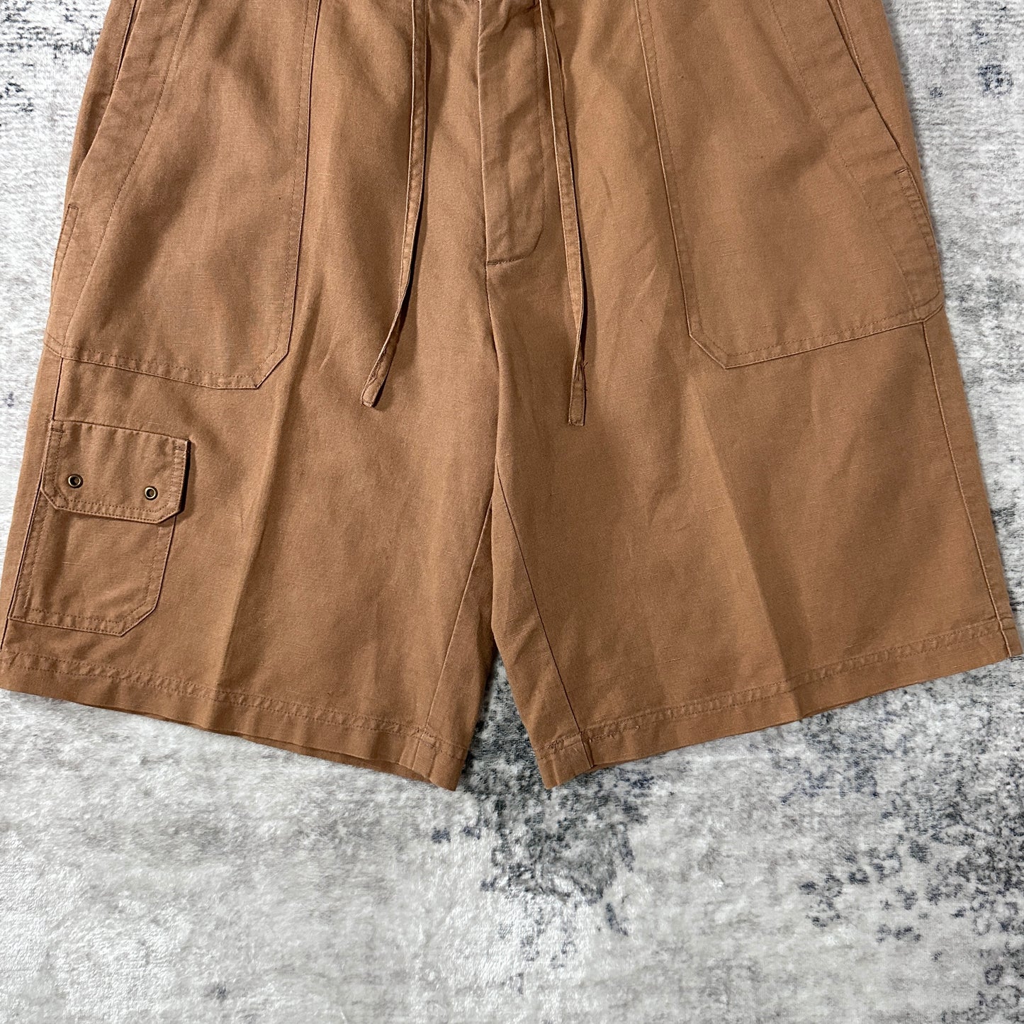 Brown Linen Cotton Cargo Shorts W34