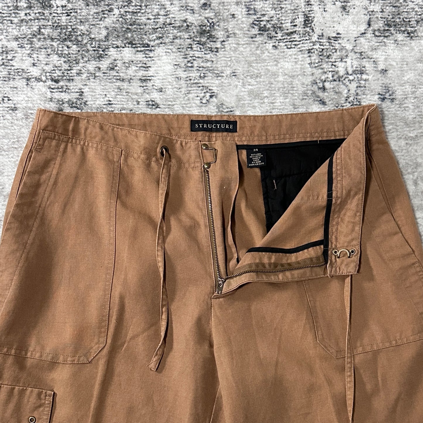 Brown Linen Cotton Cargo Shorts W34