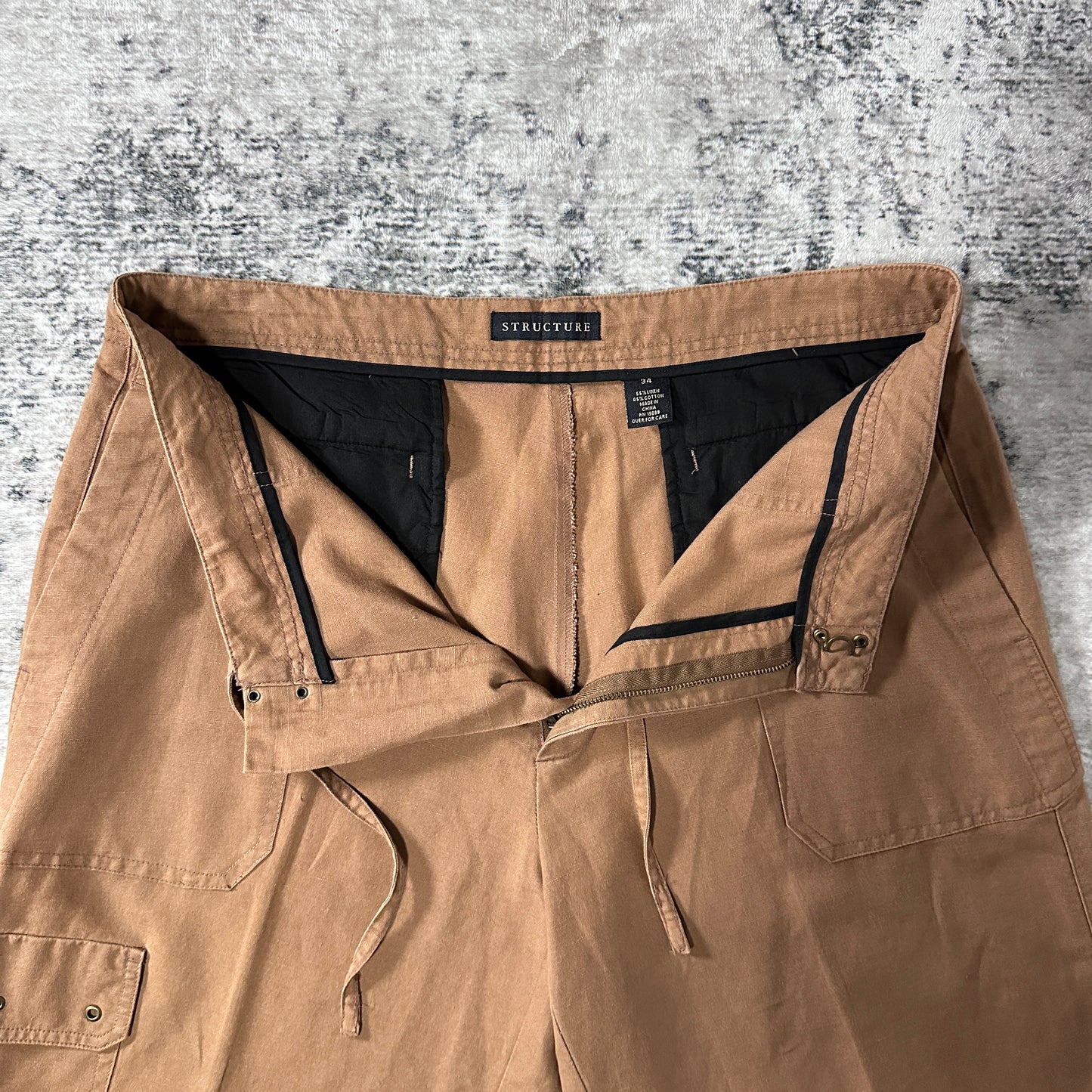 Brown Linen Cotton Cargo Shorts W34
