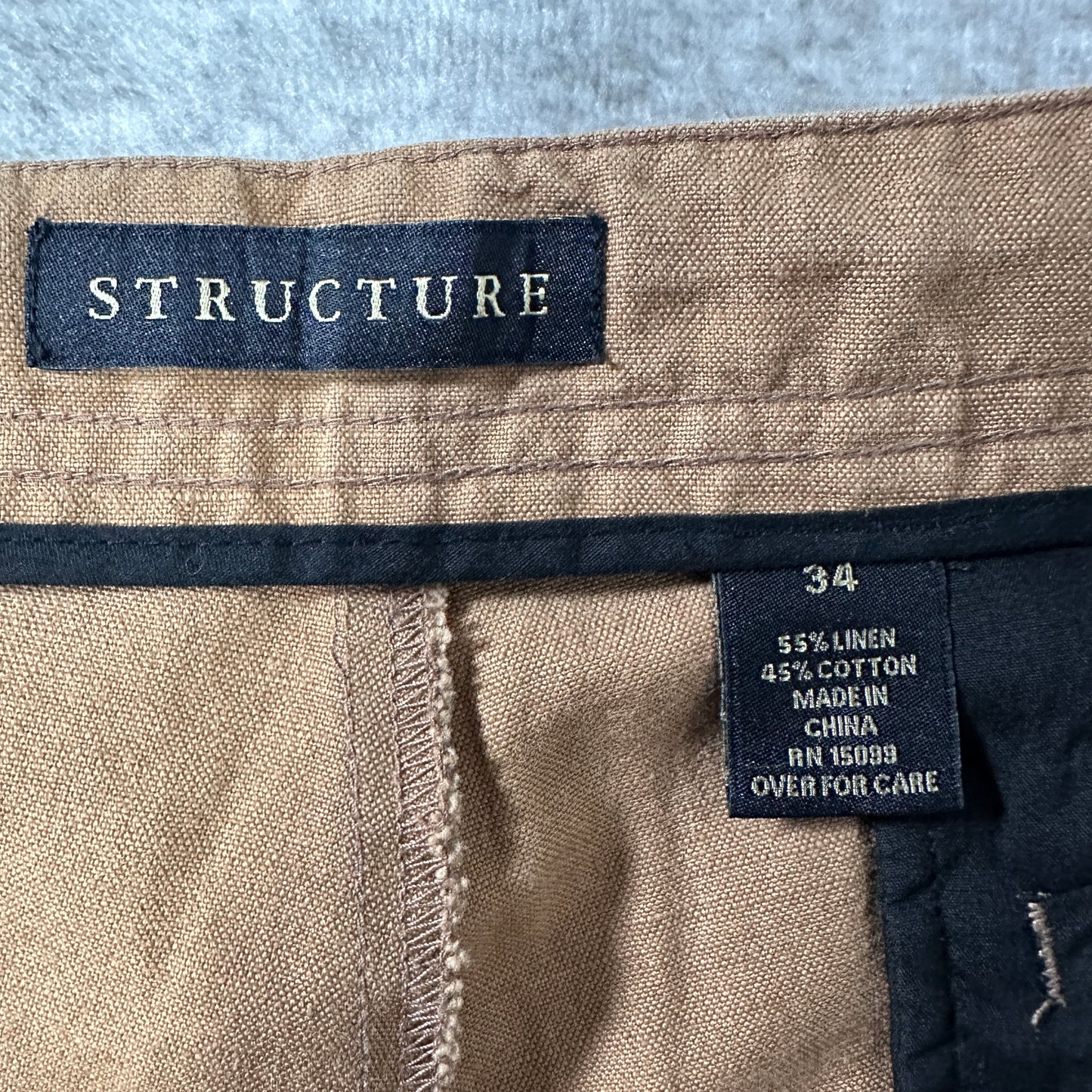 Brown Linen Cotton Cargo Shorts W34