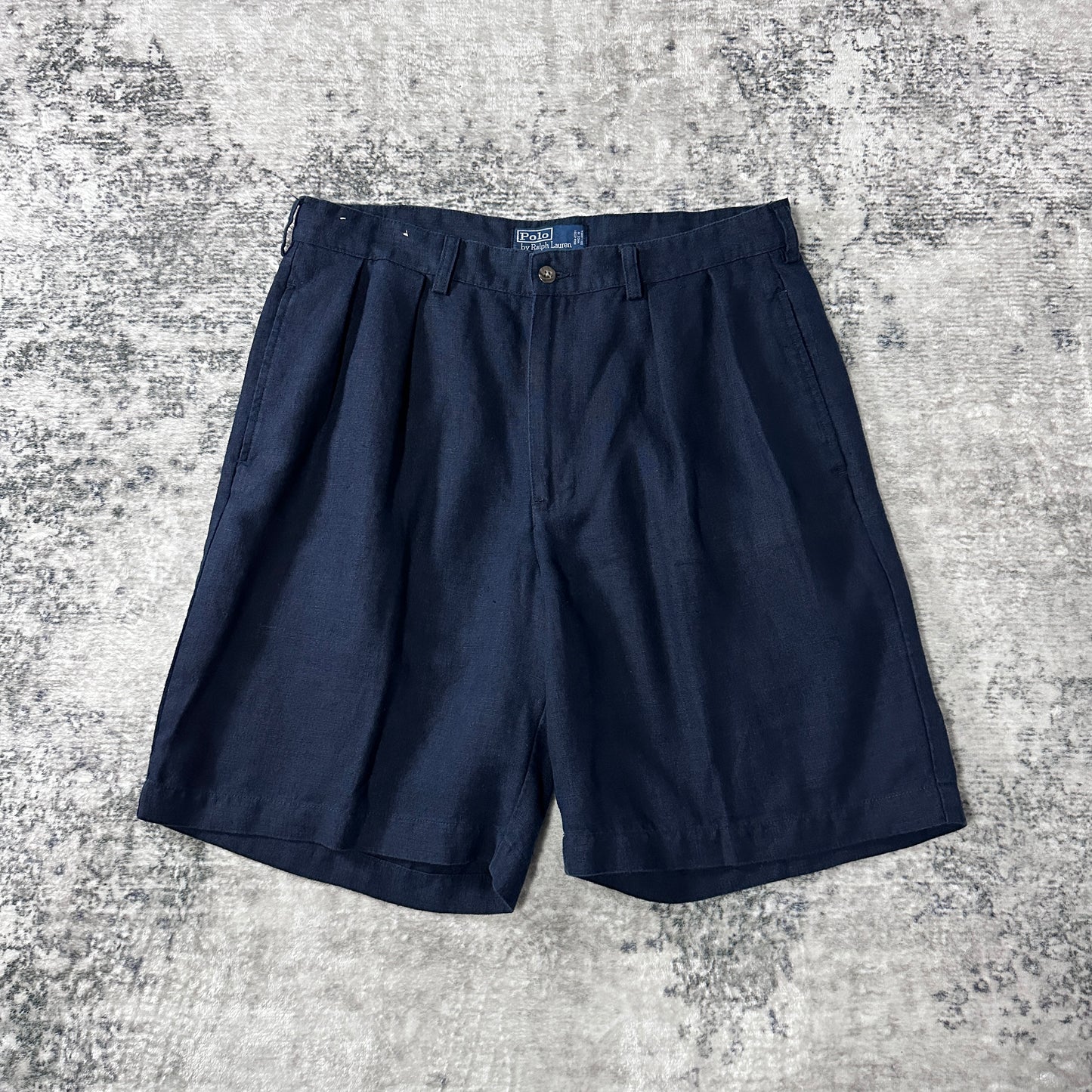 Polo by Ralph Lauren Navy Linen Tyler Pleated Shorts W34