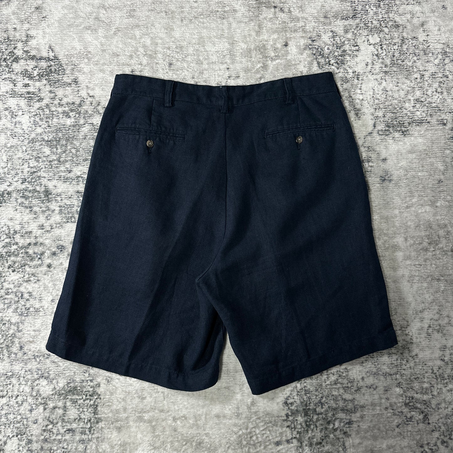 Polo by Ralph Lauren Navy Linen Tyler Pleated Shorts W34