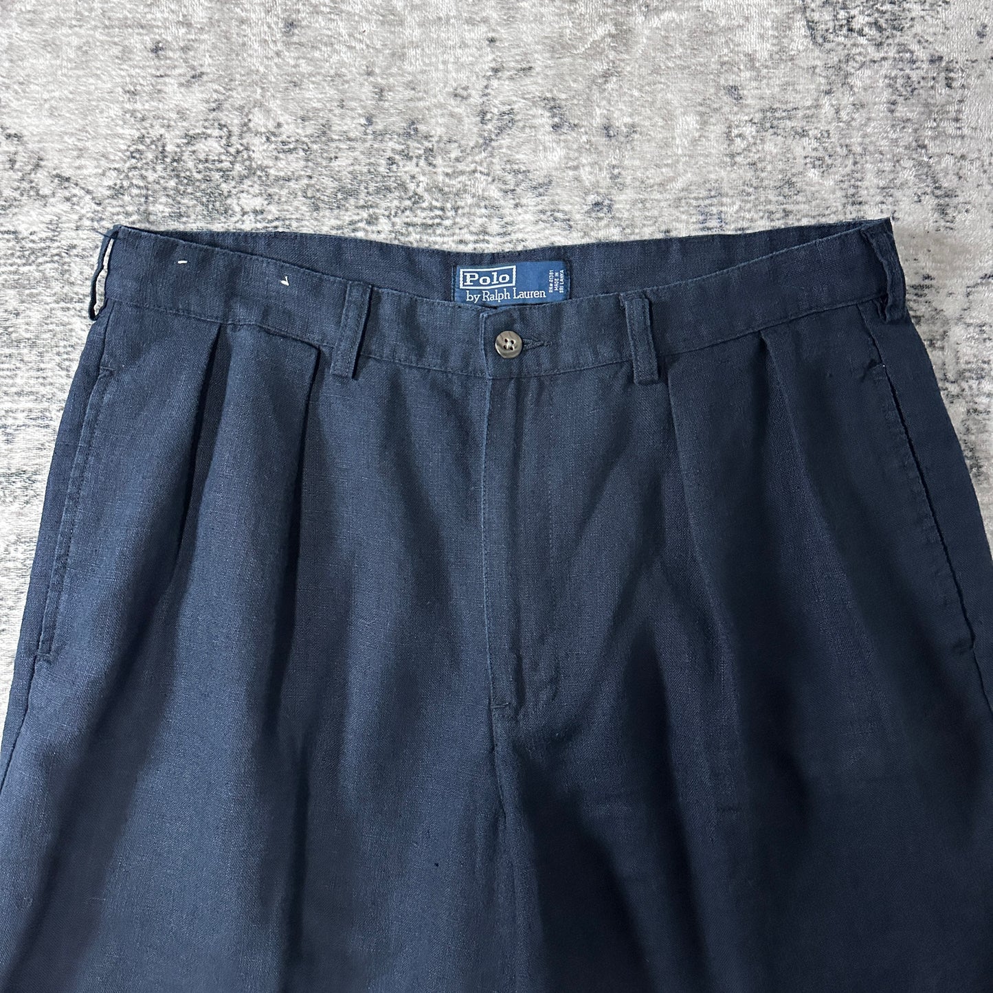 Polo by Ralph Lauren Navy Linen Tyler Pleated Shorts W34