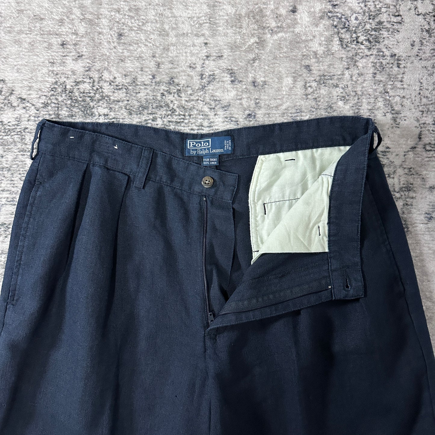 Polo by Ralph Lauren Navy Linen Tyler Pleated Shorts W34