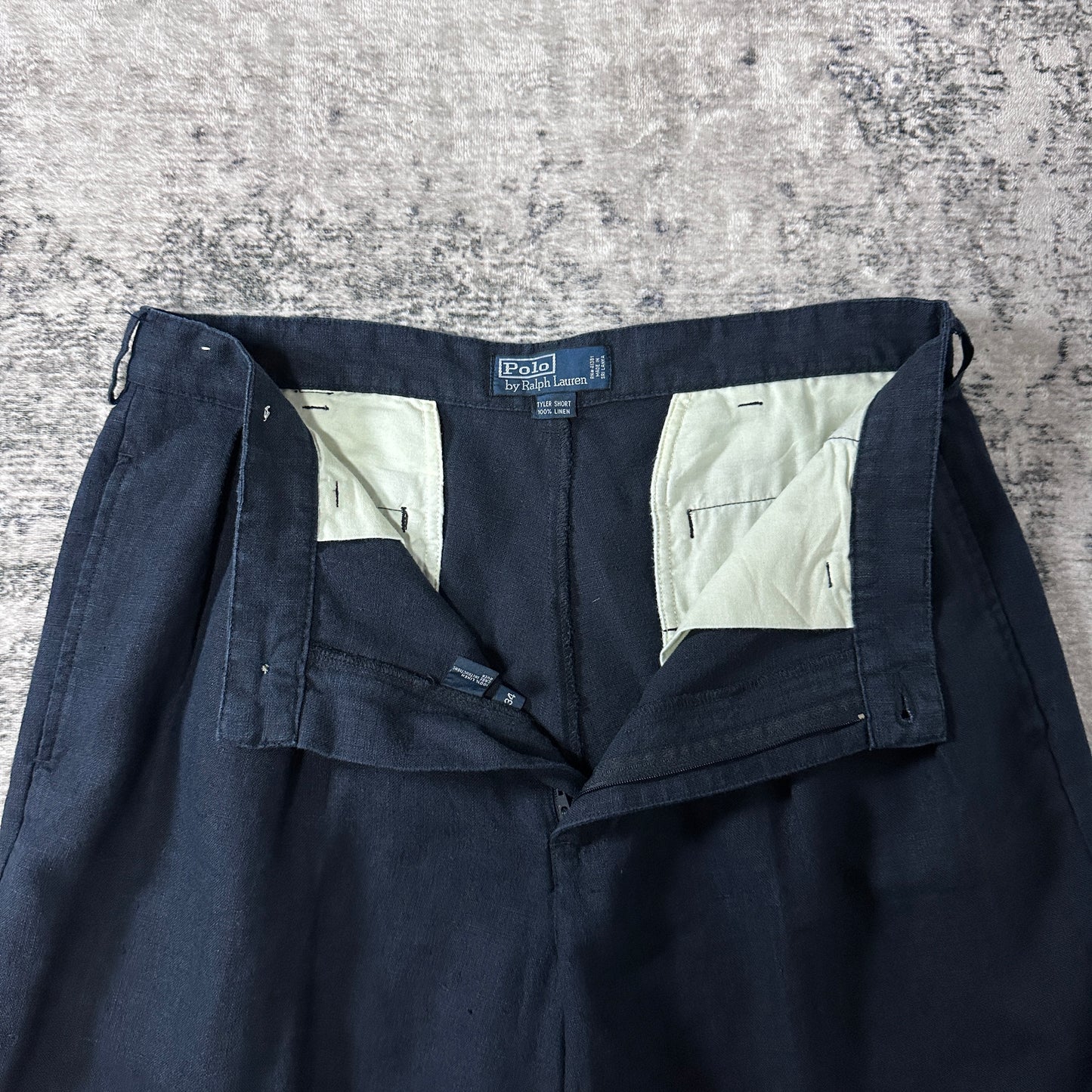 Polo by Ralph Lauren Navy Linen Tyler Pleated Shorts W34