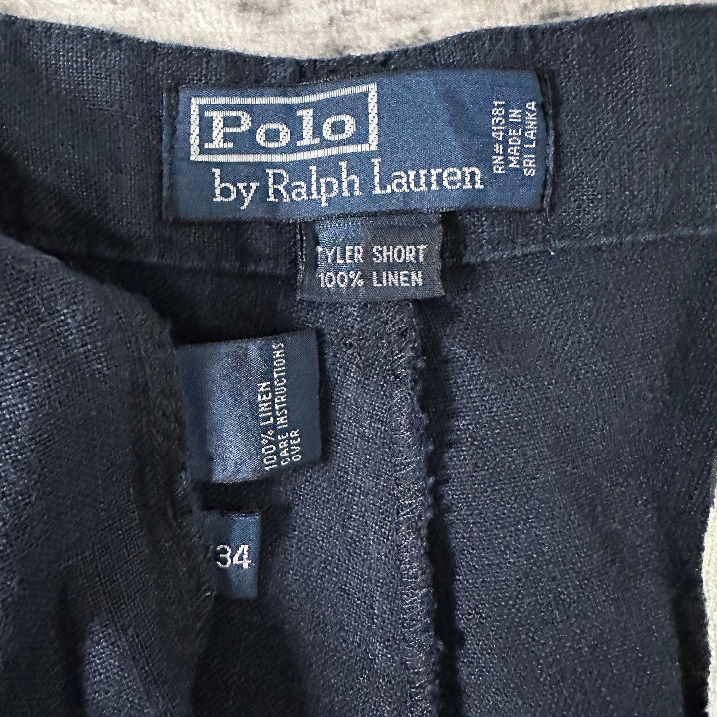 Polo by Ralph Lauren Navy Linen Tyler Pleated Shorts W34