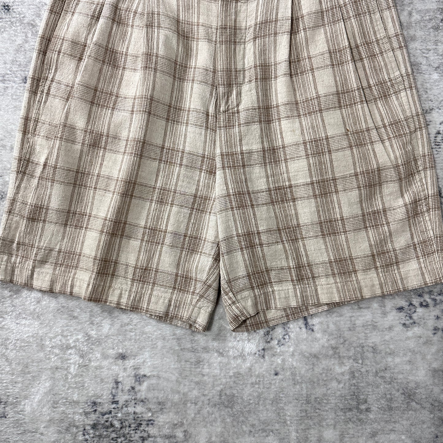 Beige Linen Cotton Plaid Pleated Shorts W33 CHAPS Ralph Lauren