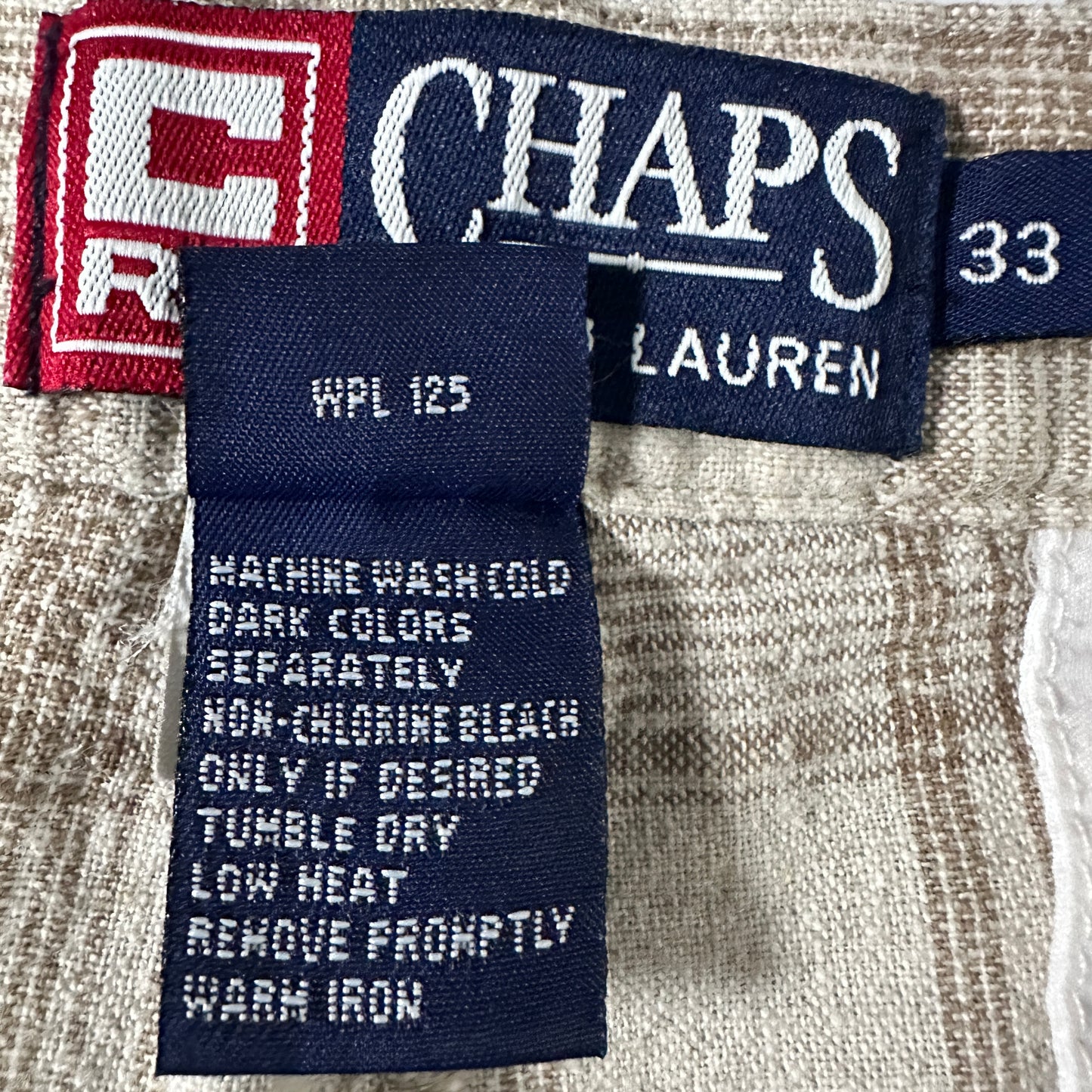 Beige Linen Cotton Plaid Pleated Shorts W33 CHAPS Ralph Lauren