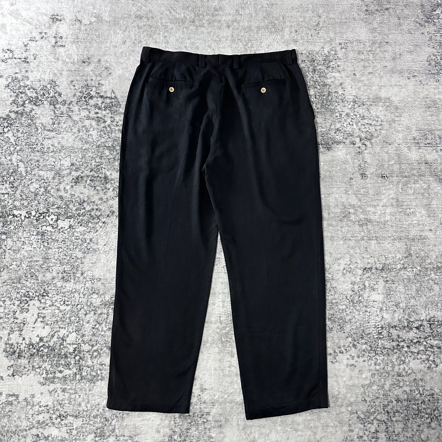 Black 100% Silk Pleated Relax Pants 38×30