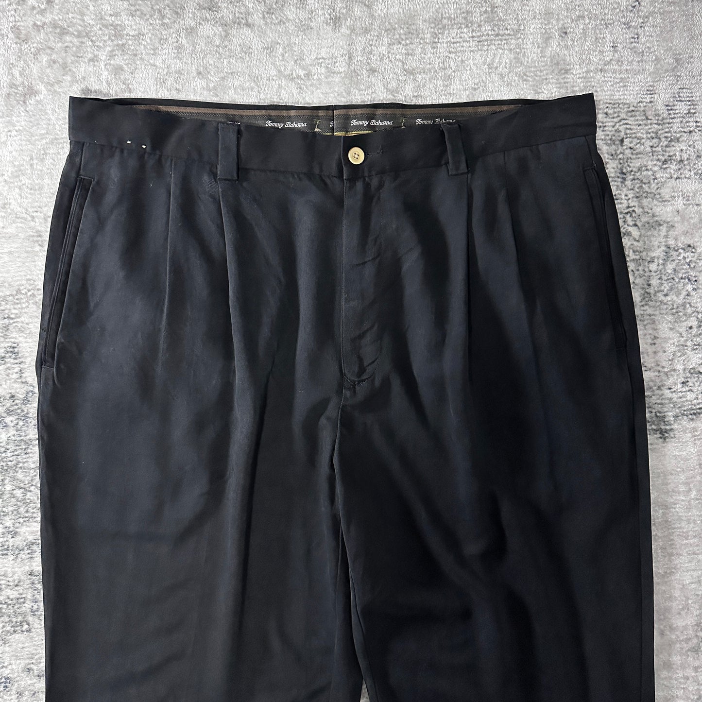 Black 100% Silk Pleated Relax Pants 38×30