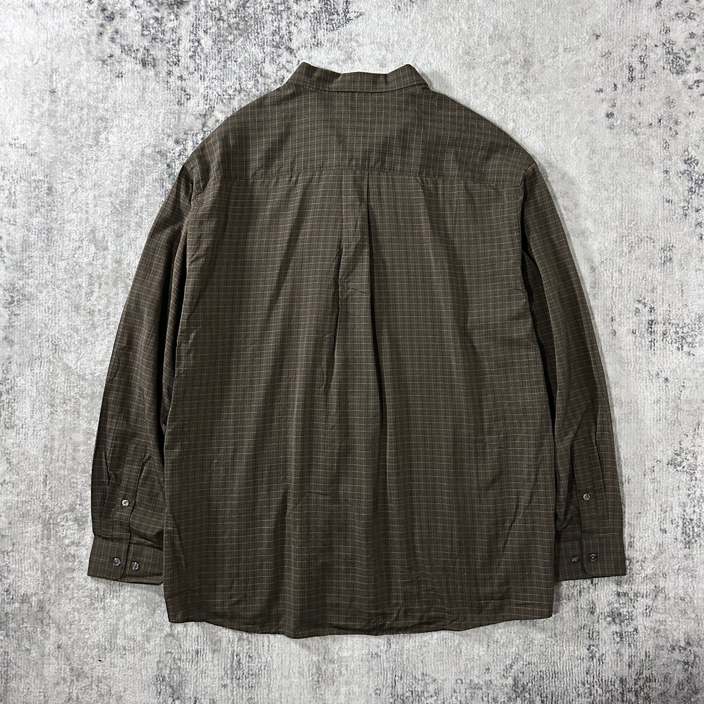 100% Rayon Grid Check Shirt Brown Size XL Perry Ellis Portfolio