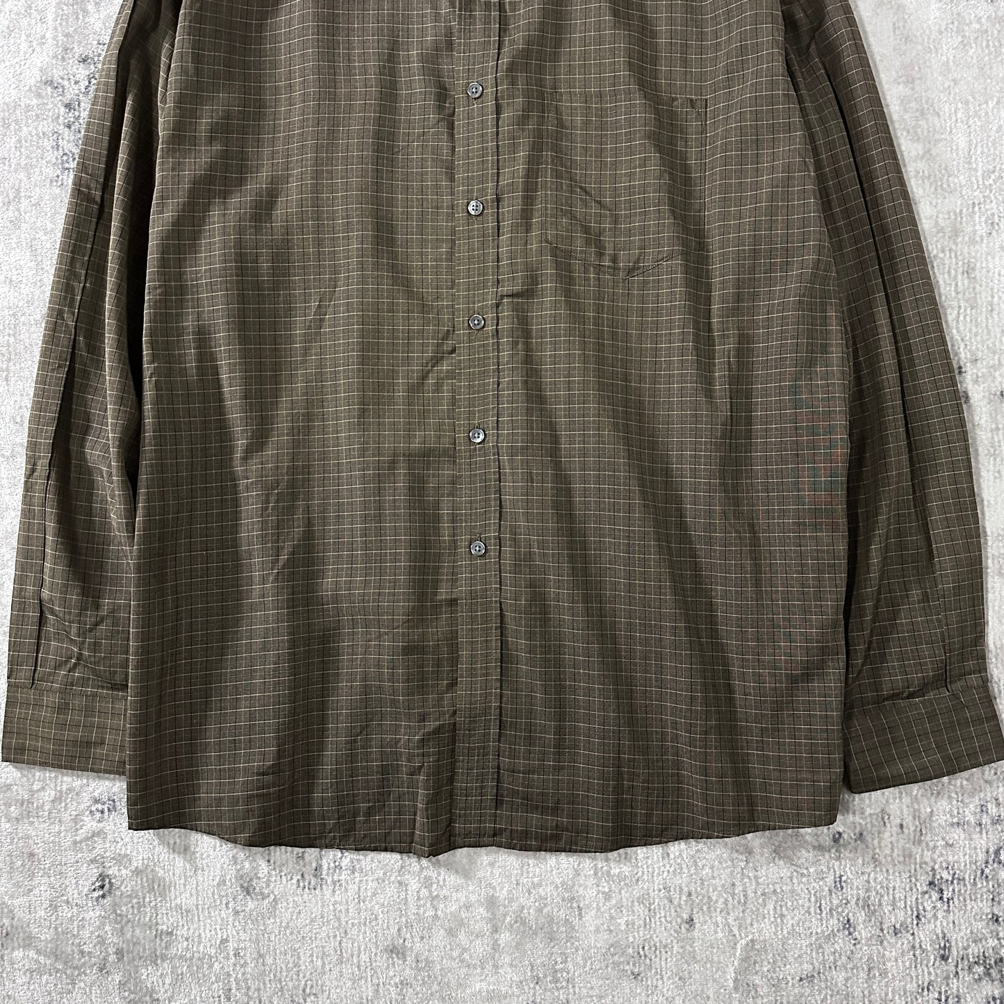 100% Rayon Grid Check Shirt Brown Size XL Perry Ellis Portfolio