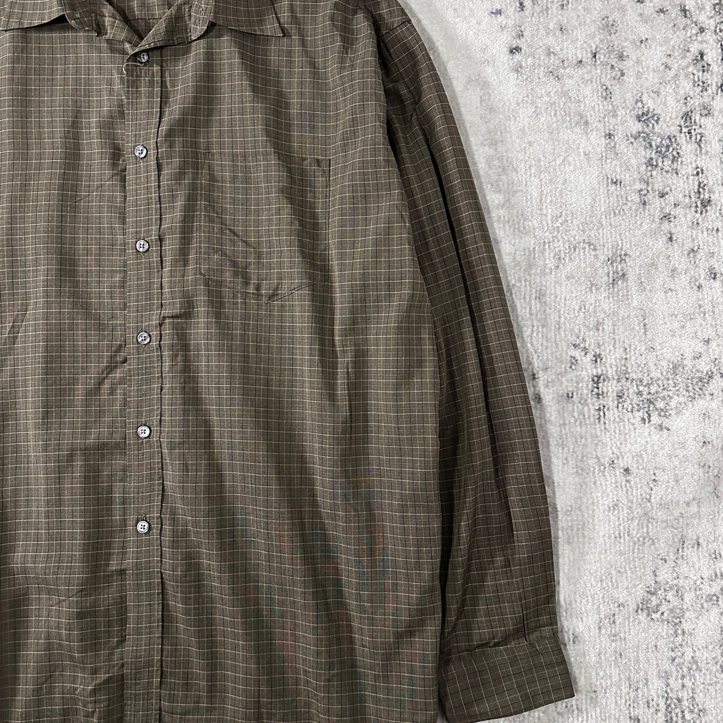 100% Rayon Grid Check Shirt Brown Size XL Perry Ellis Portfolio