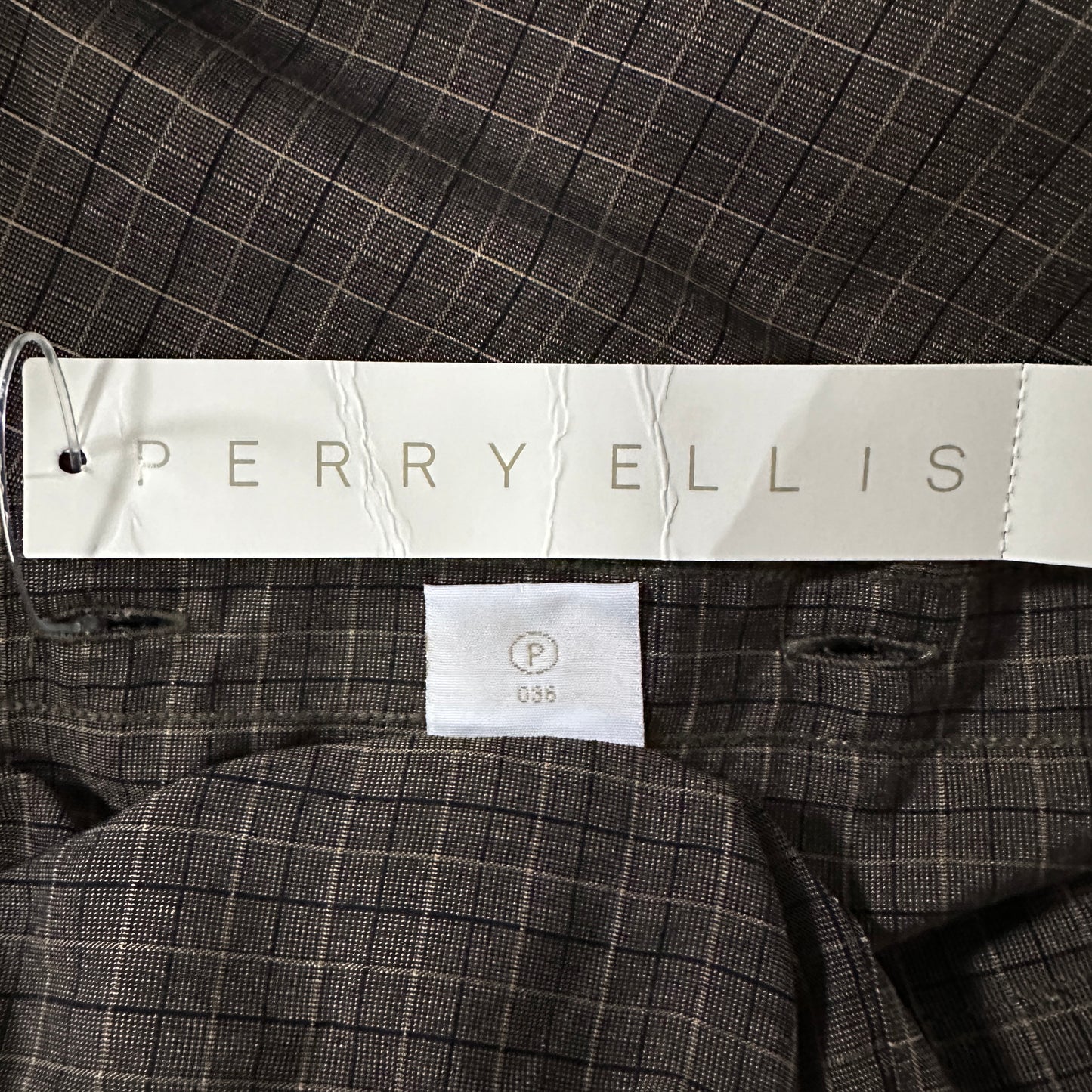 100% Rayon Grid Check Shirt Brown Size XL Perry Ellis Portfolio