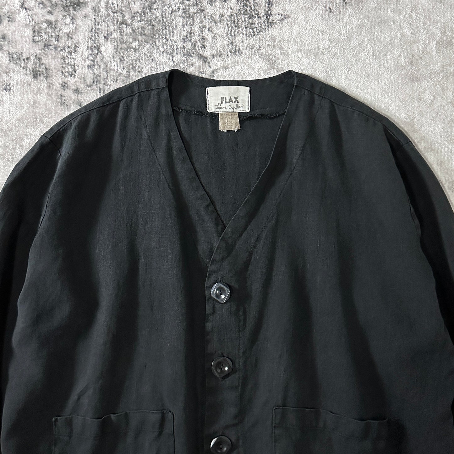FLAX  Black V-Neck Linen Jacket