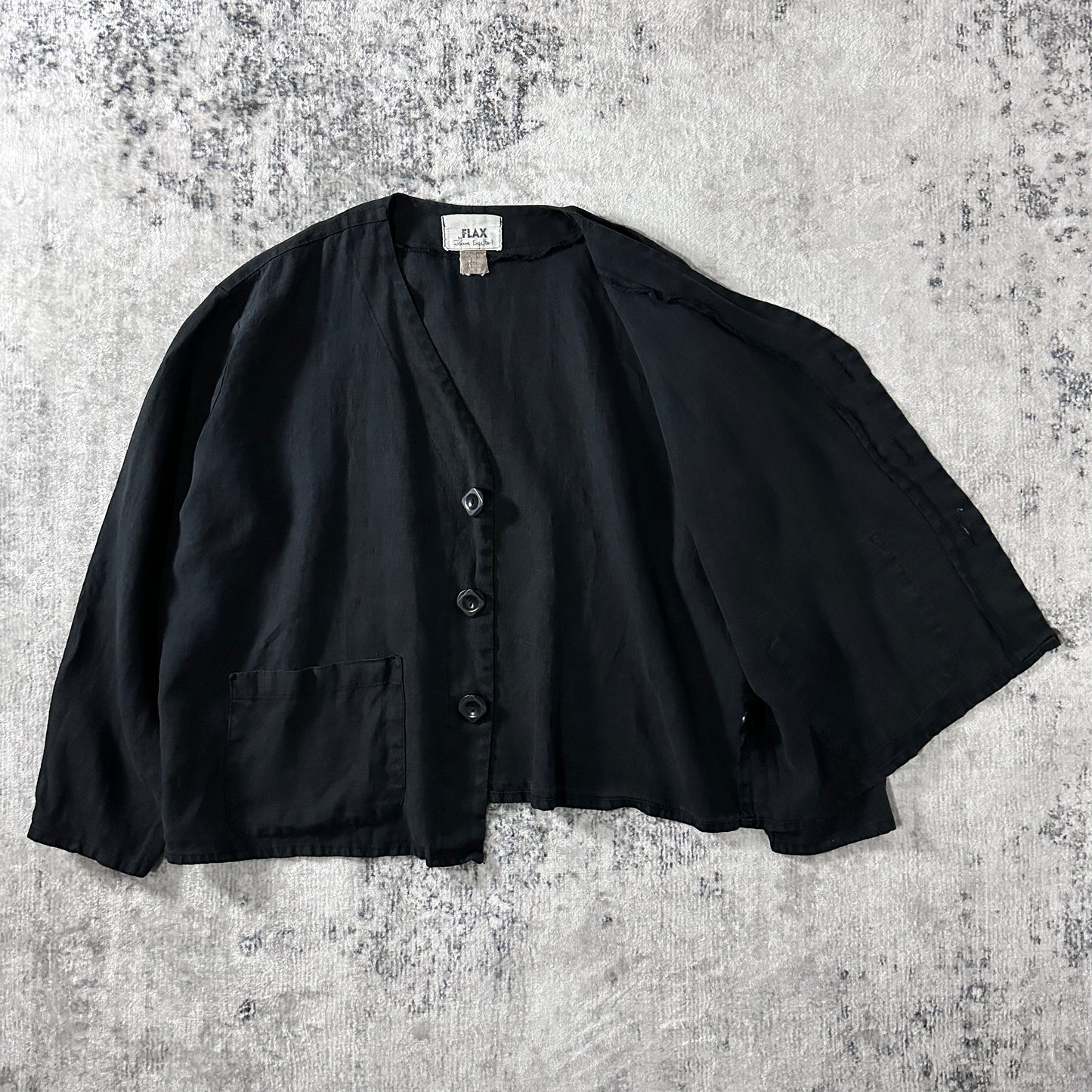 FLAX  Black V-Neck Linen Jacket