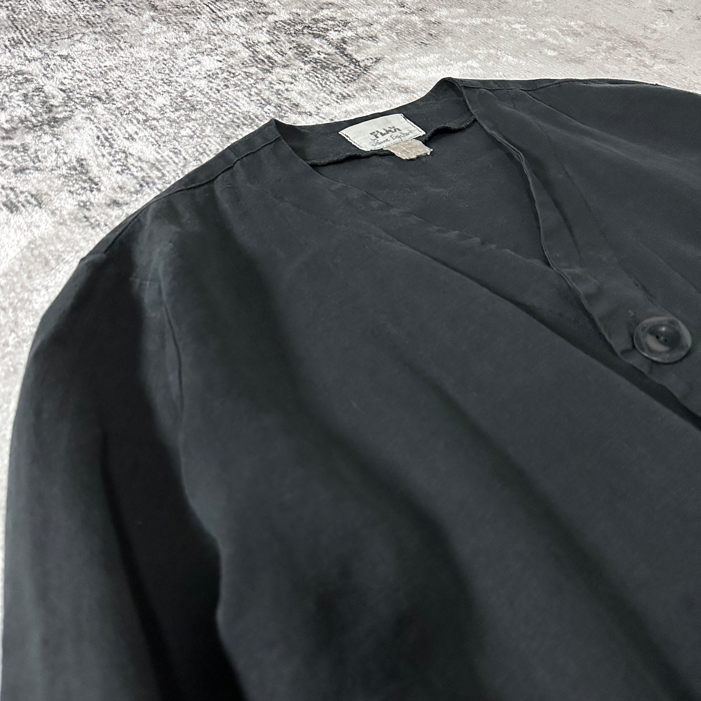 FLAX  Black V-Neck Linen Jacket