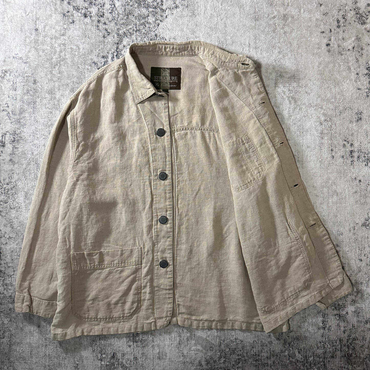 Linen Beige Chore Jacket Size XL STRUCTURE Le Collezioni 100%
