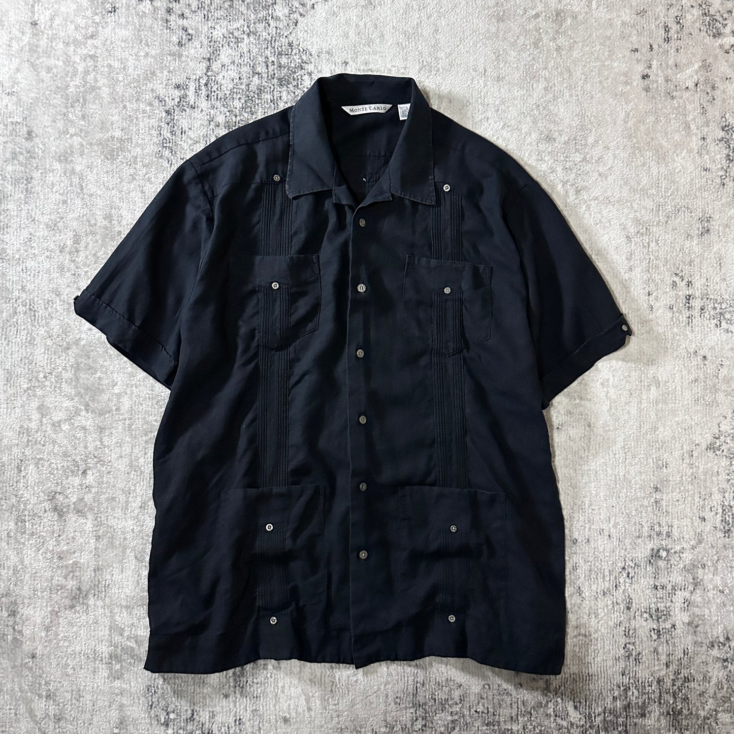 Linen Rayon Black Guayabera Shirt Size L