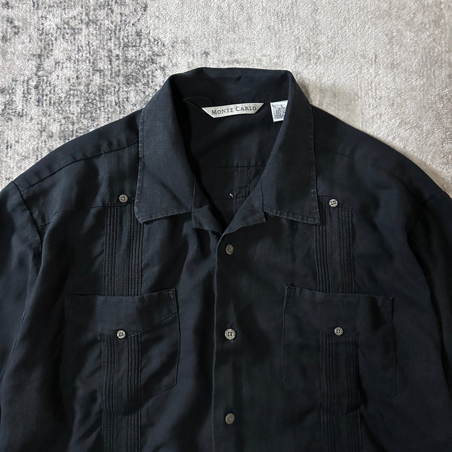 Linen Rayon Black Guayabera Shirt Size L