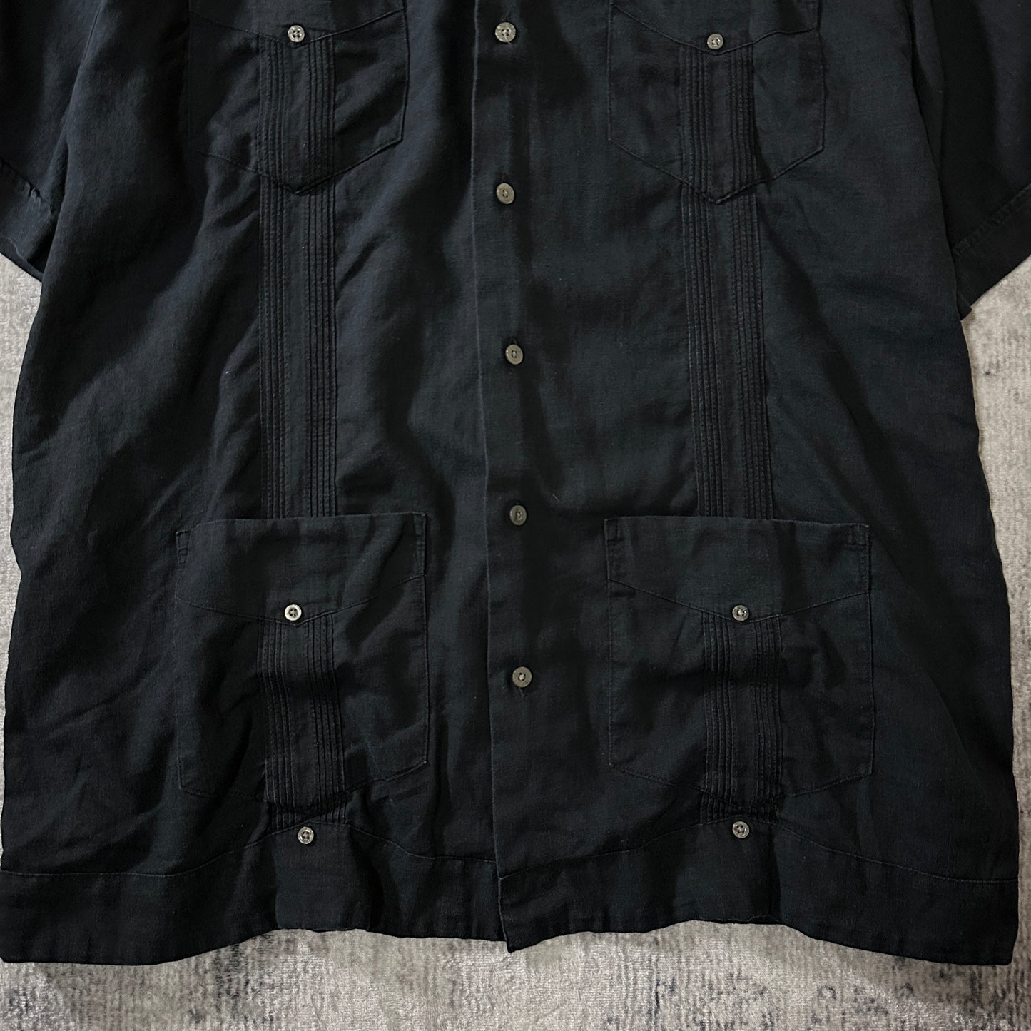 Linen Rayon Black Guayabera Shirt Size L