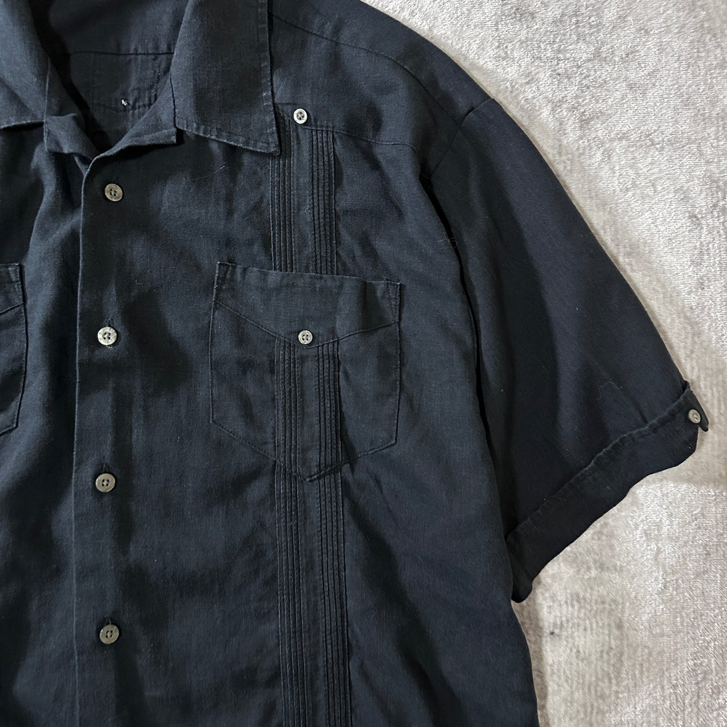 Linen Rayon Black Guayabera Shirt Size L