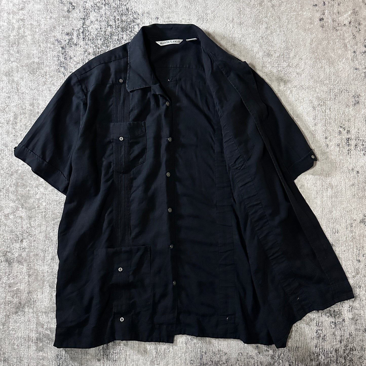 Linen Rayon Black Guayabera Shirt Size L