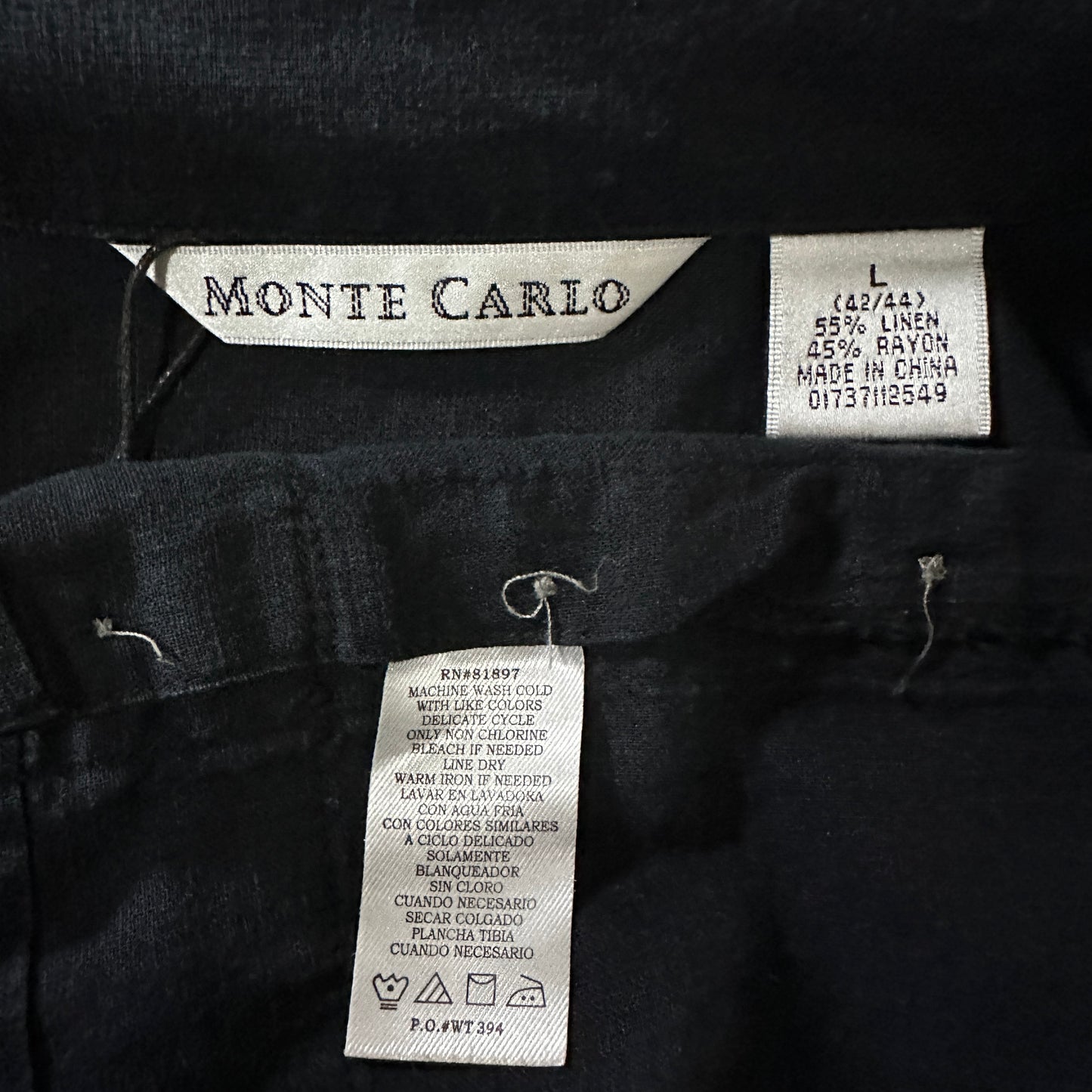 Linen Rayon Black Guayabera Shirt Size L