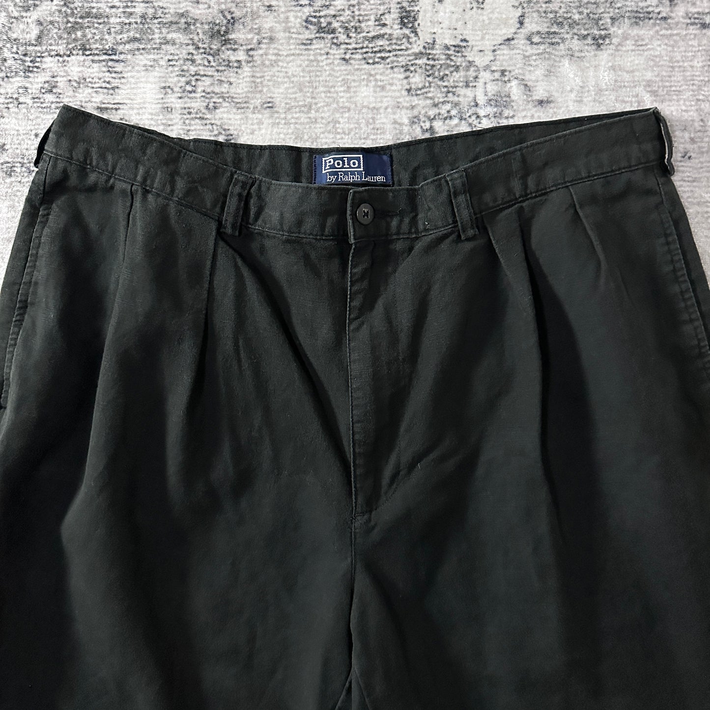 Polo by Ralph Lauren Linen Cotton Pleated Shorts Black Size 38