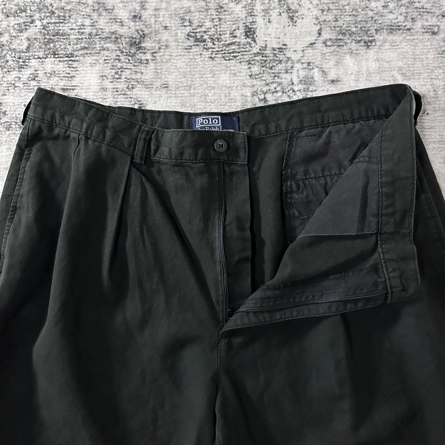 Polo by Ralph Lauren Linen Cotton Pleated Shorts Black Size 38
