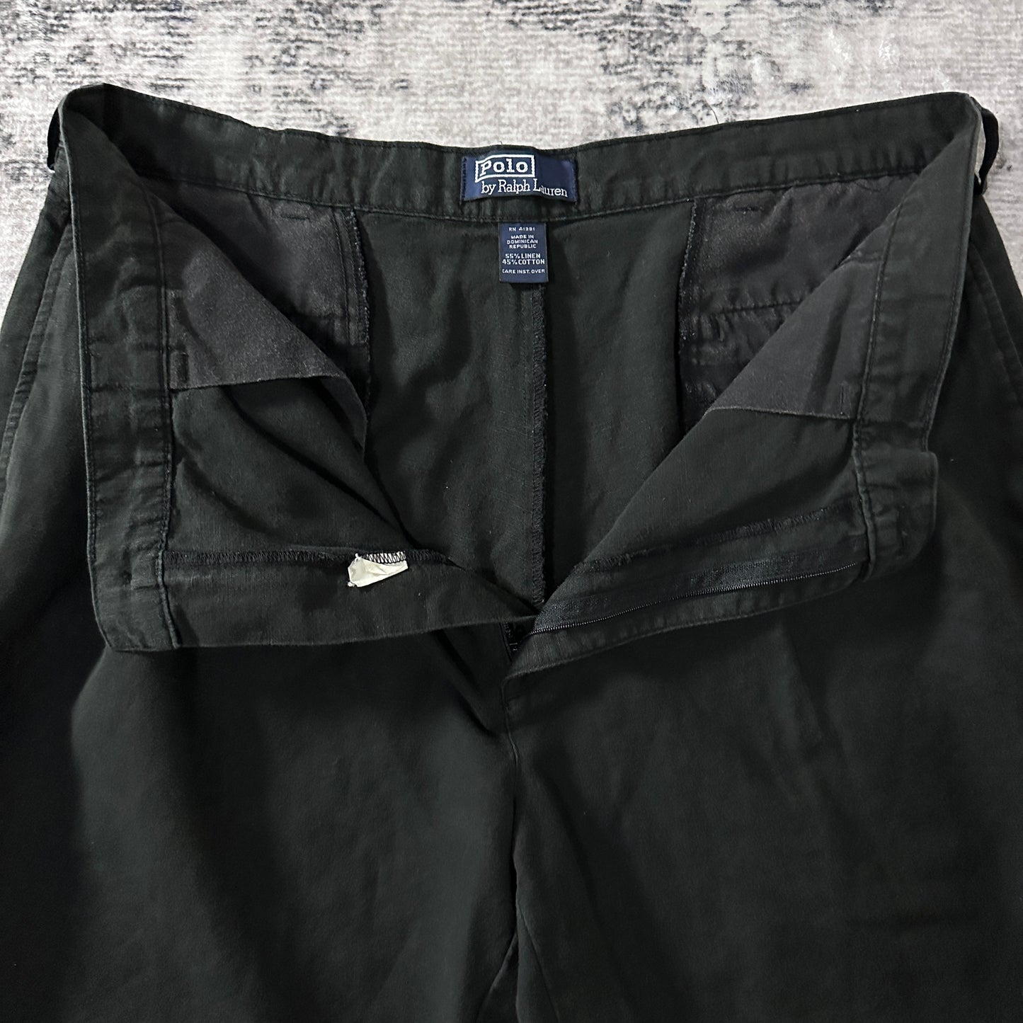 Polo by Ralph Lauren Linen Cotton Pleated Shorts Black Size 38